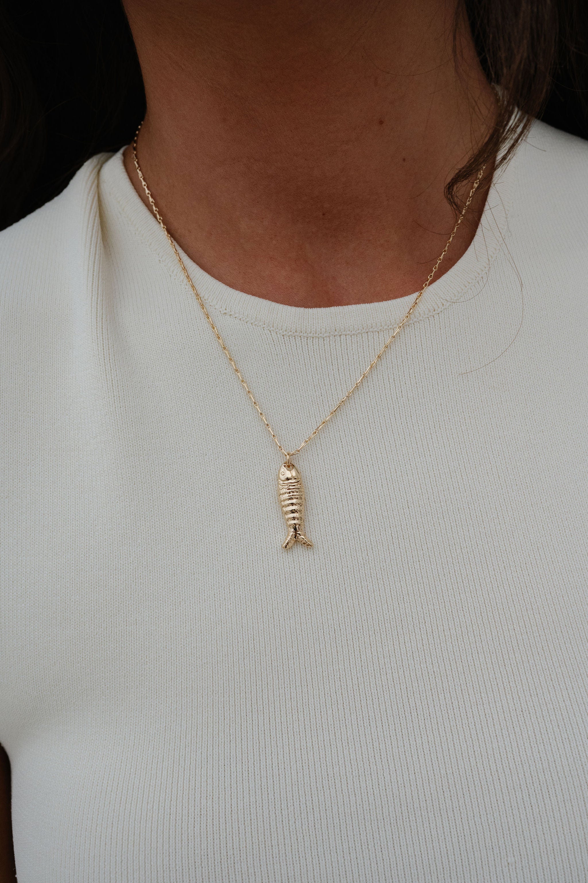 Sardine Pendant Chain Necklace-Gold