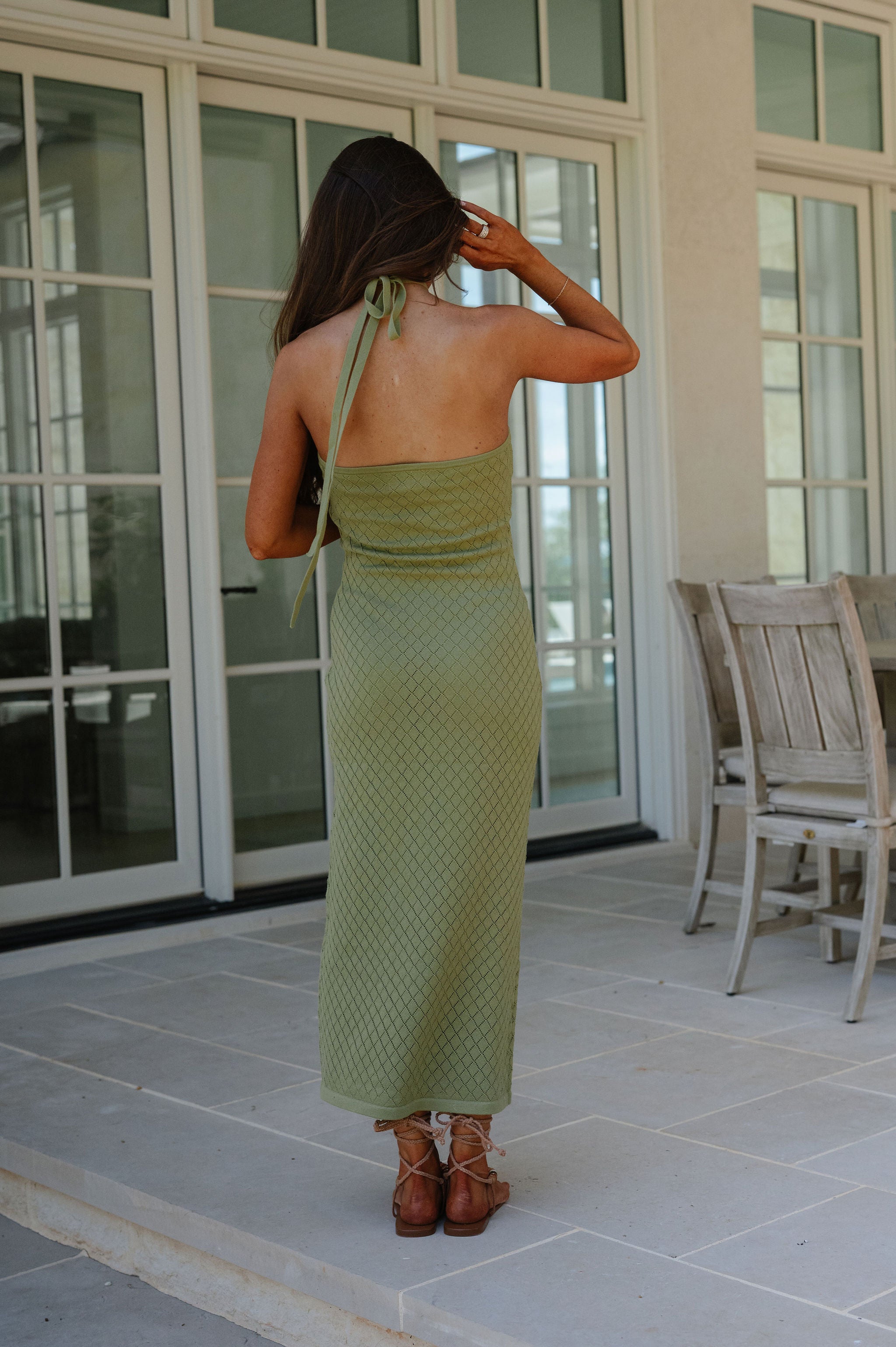 Sun Kissed Knit Halter Dress-Green
