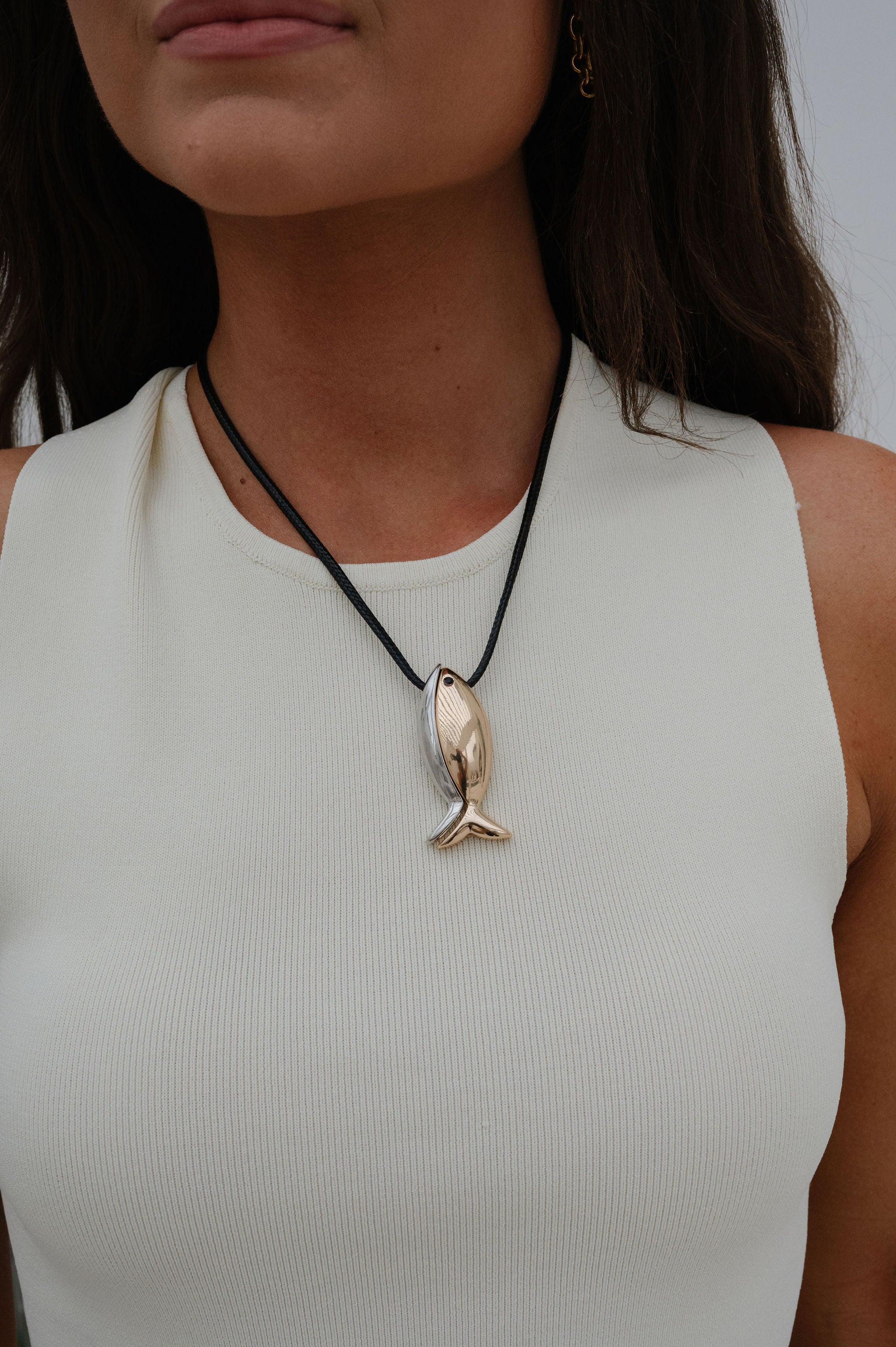 Two Toned Fish Shape Cord Necklace