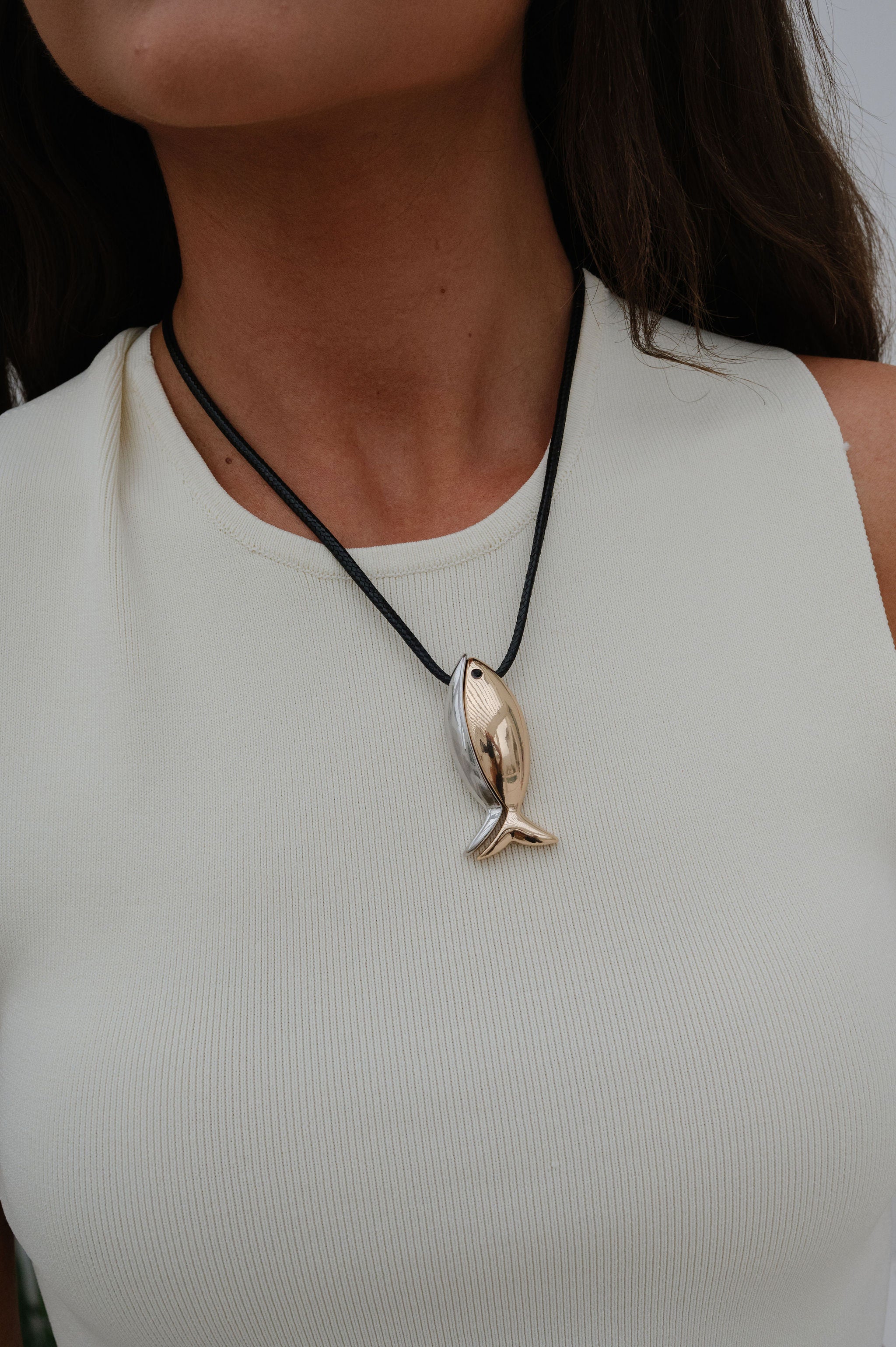 Two Toned Fish Shape Cord Necklace