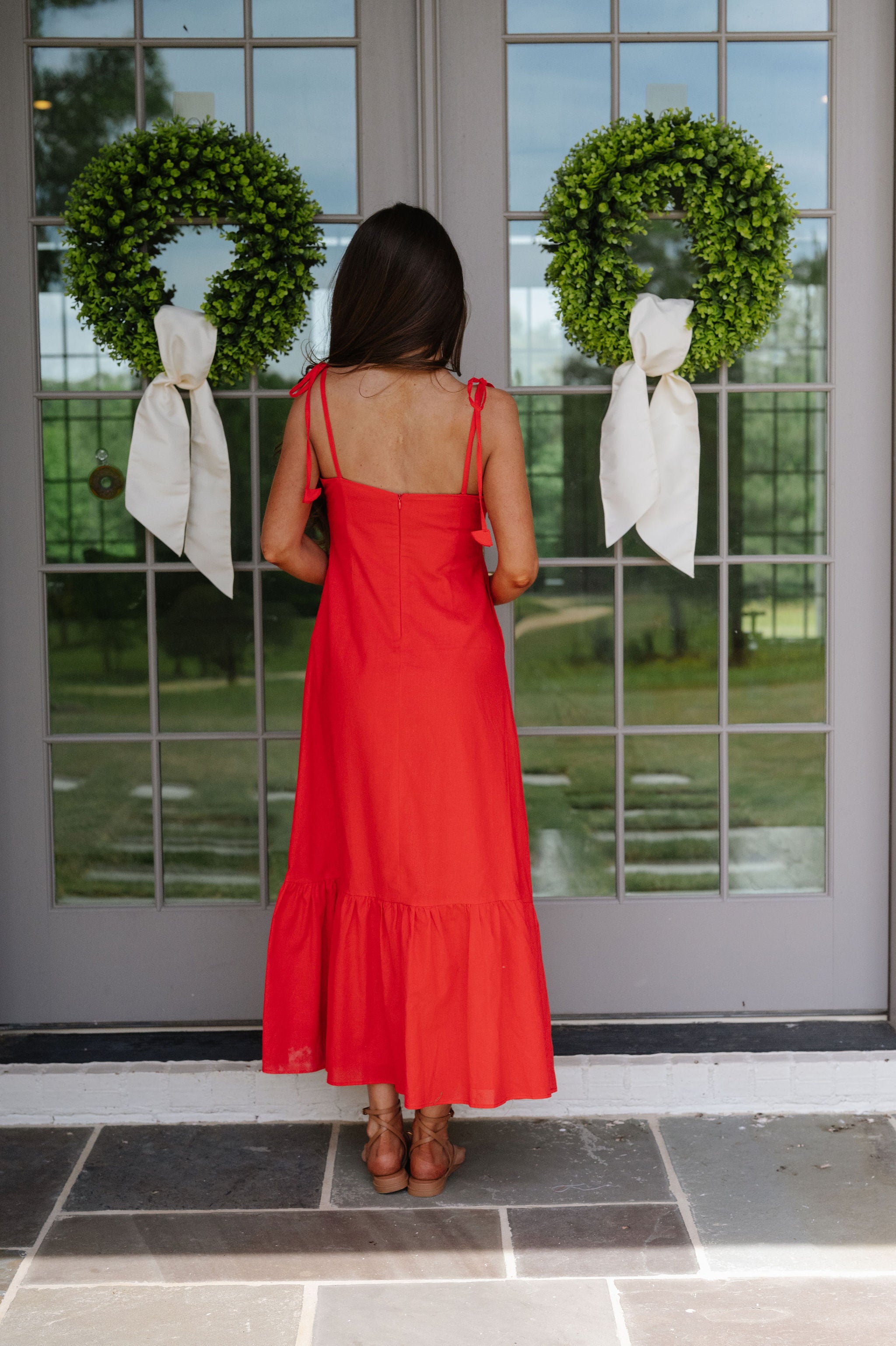 Hanna Embellished Midi Dress-Red