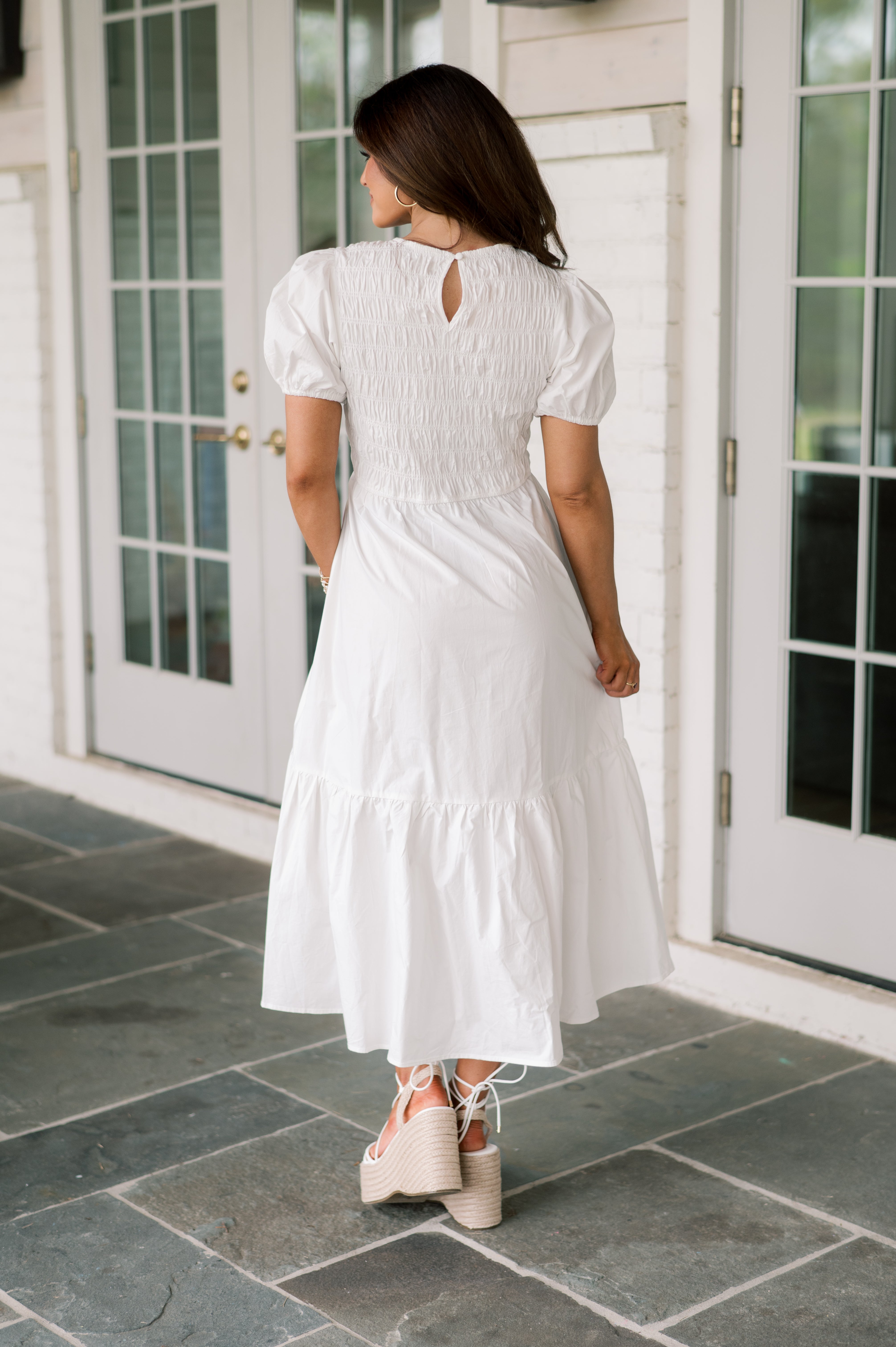 Nelson Smocked Tiered Midi Dress- White
