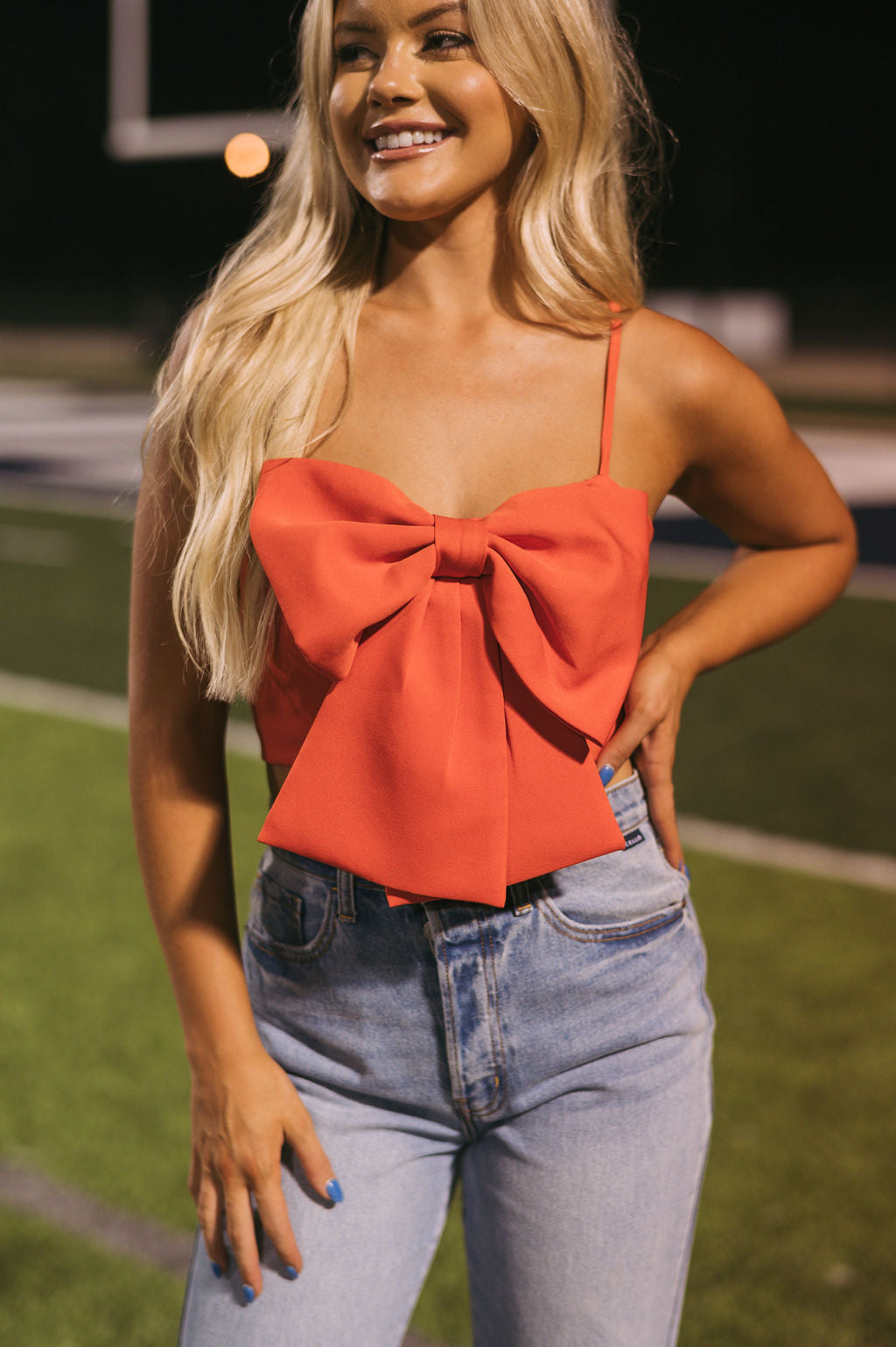 Bow Crop Top- Tomato Red