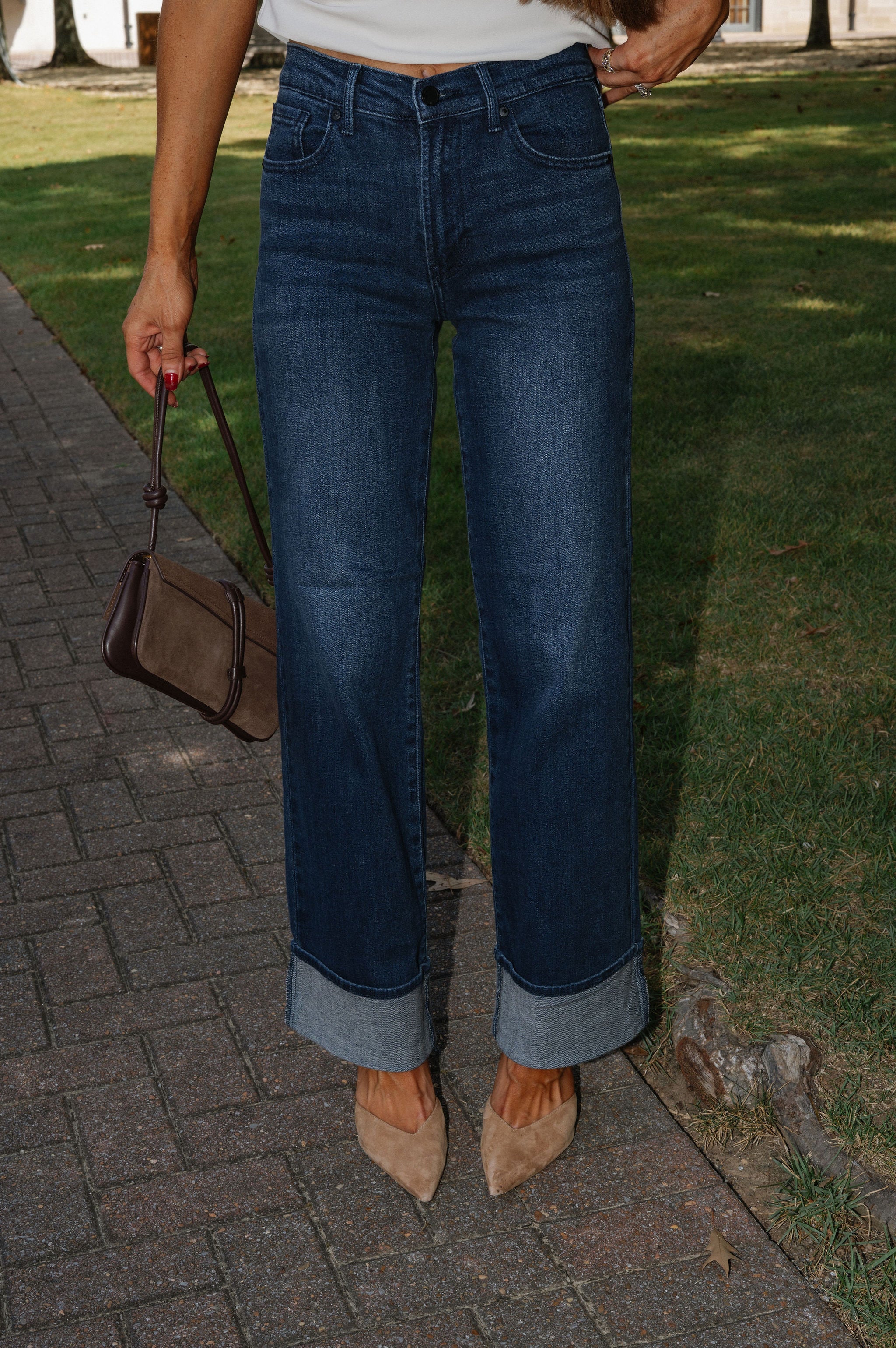 Ryan Cuffed Wide Leg Jeans-Dark Wash