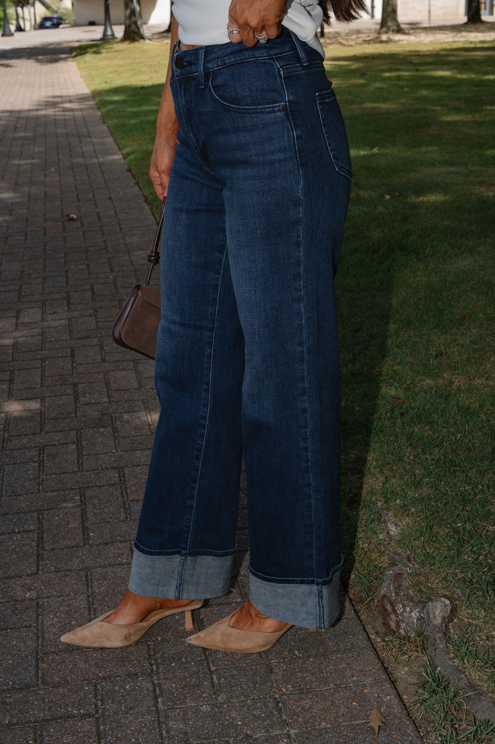 Ryan Cuffed Wide Leg Jeans-Dark Wash