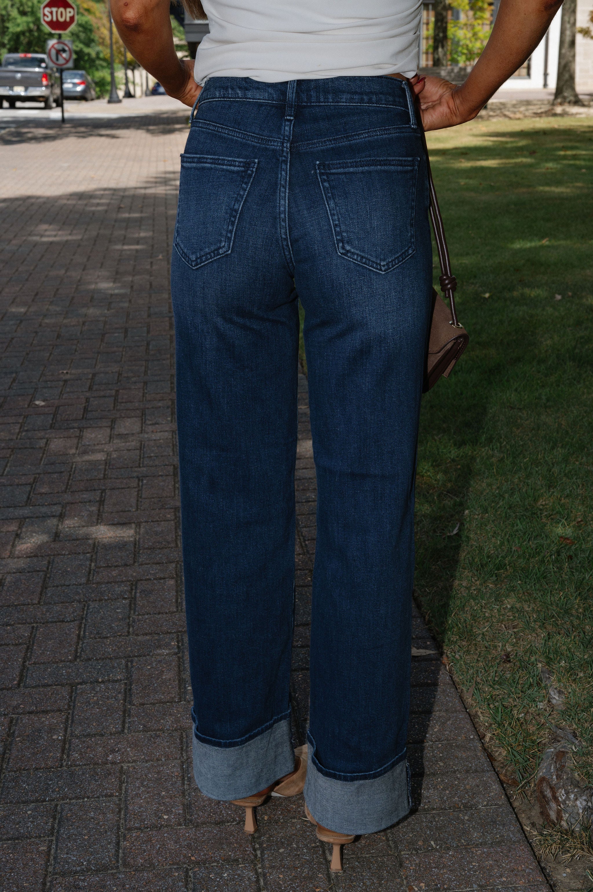 Ryan Cuffed Wide Leg Jeans-Dark Wash