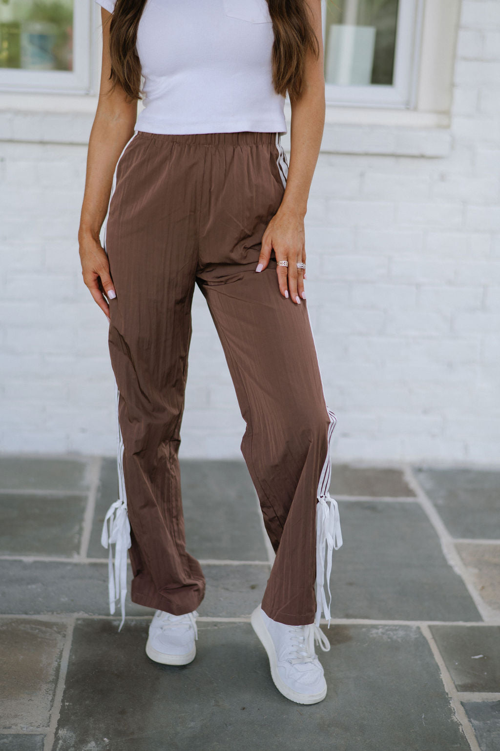 Straight Leg Striped Pants-Chocolate