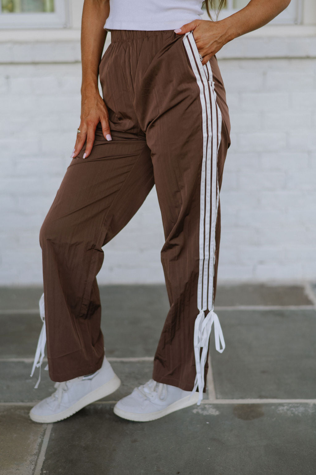 Straight Leg Striped Pants-Chocolate