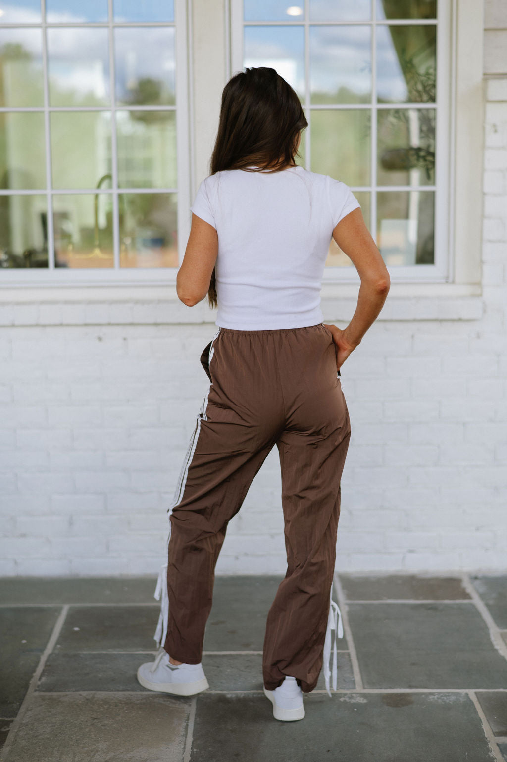 Straight Leg Striped Pants-Chocolate