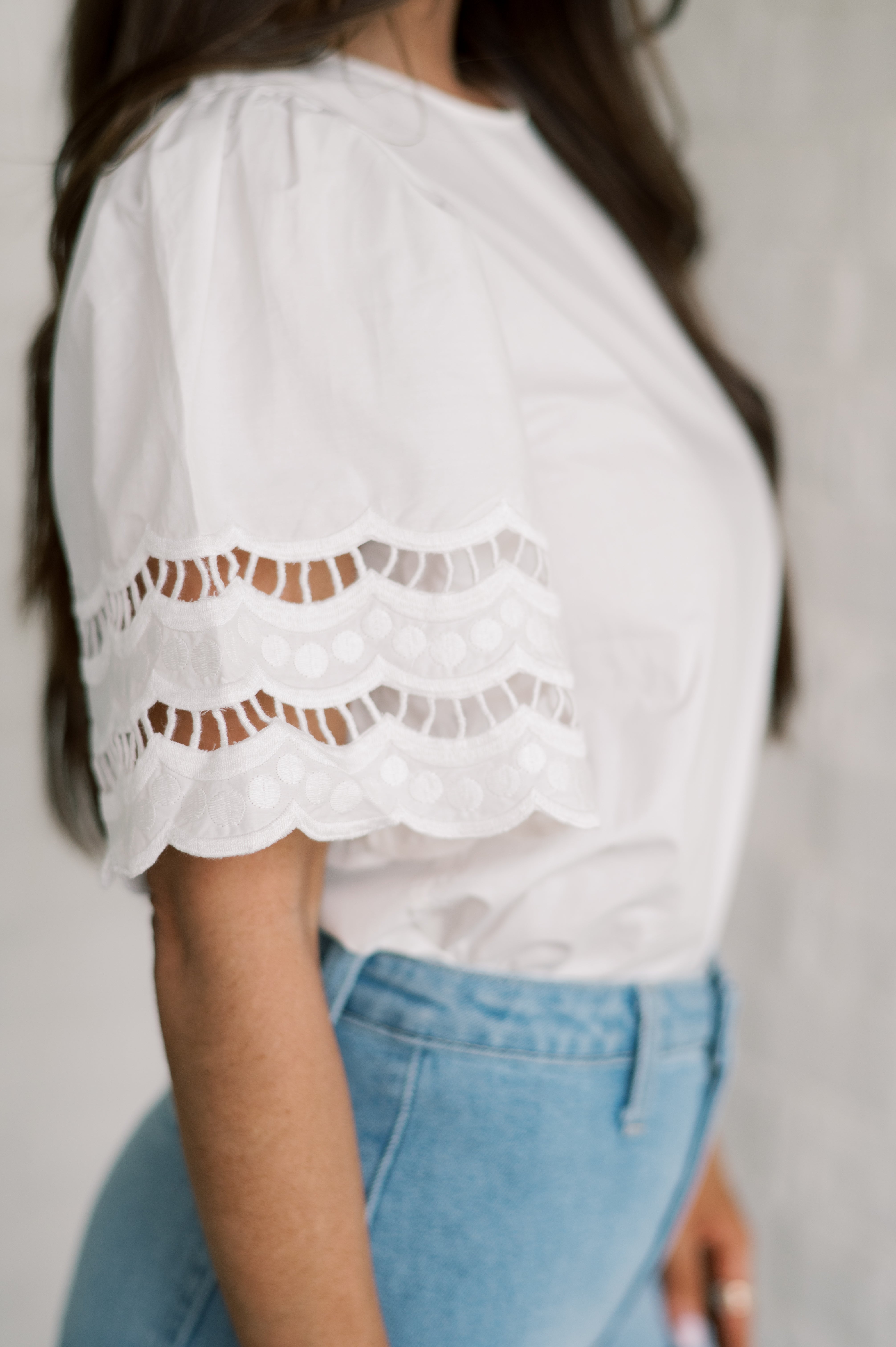 Mixed Media Lace Top-White