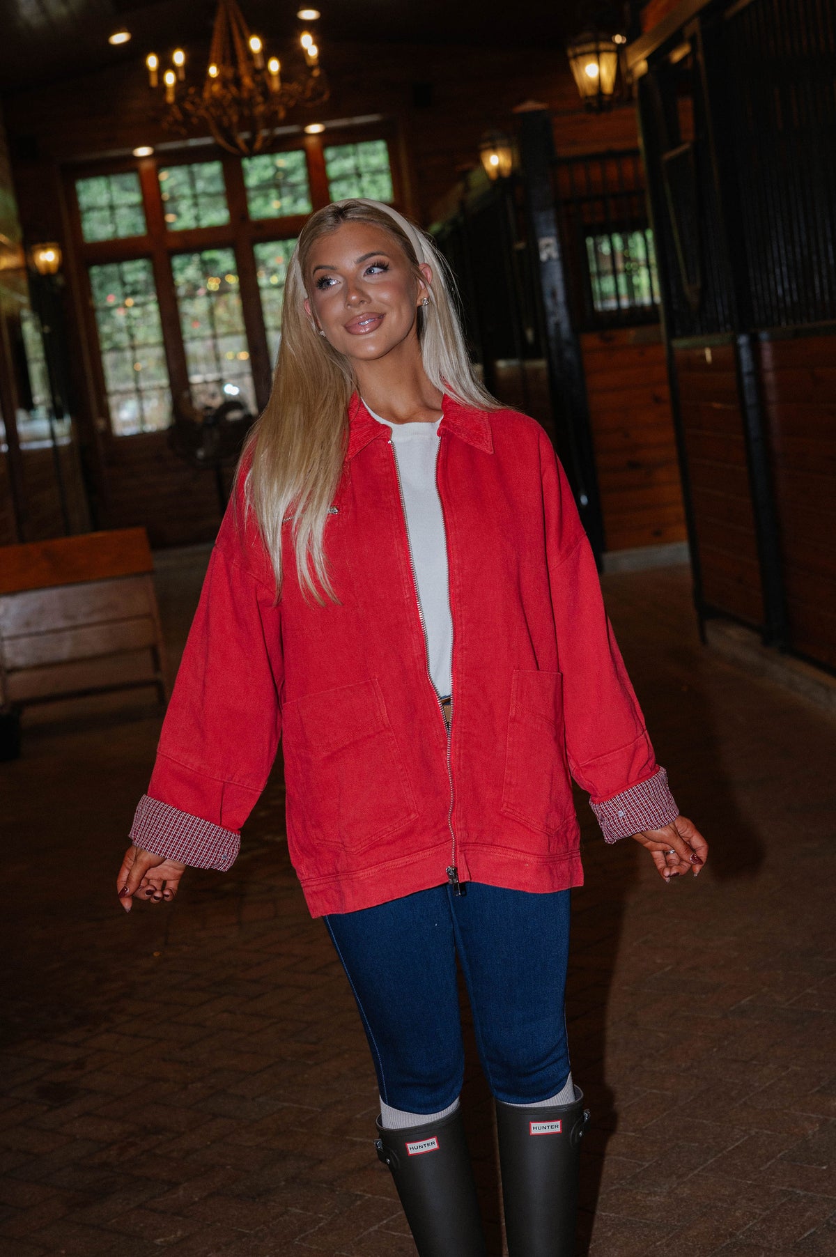 Carol Twill Worker Jacket-Red