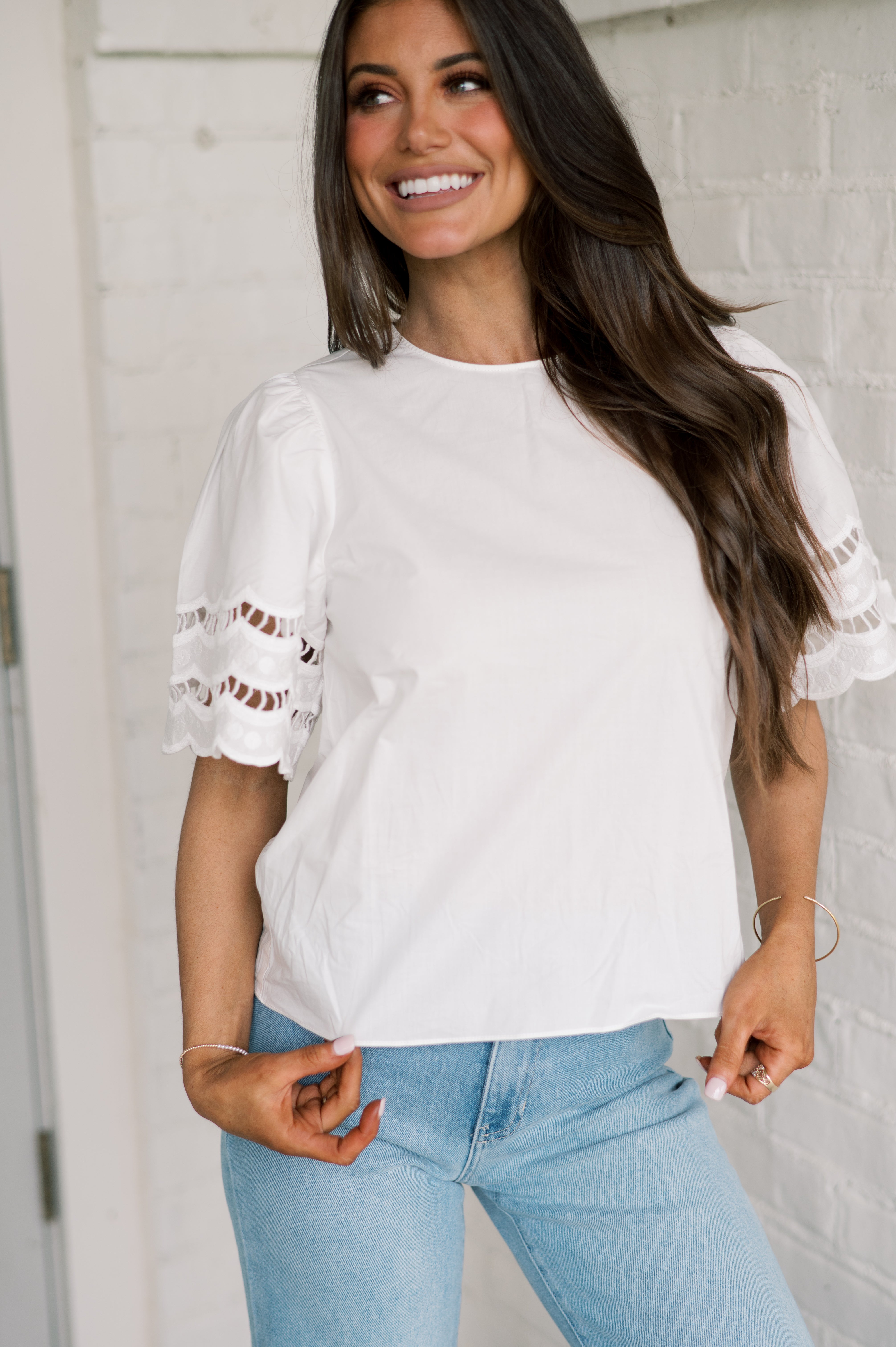 Mixed Media Lace Top-White