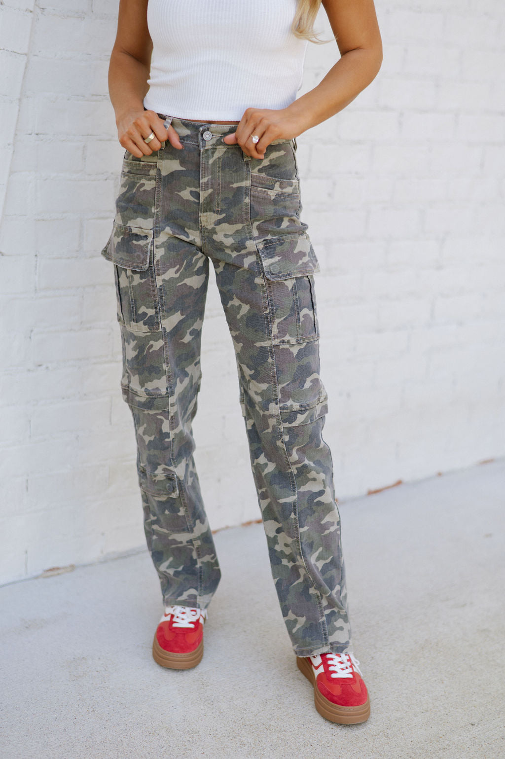 High Rise Cargo Jeans-Camo