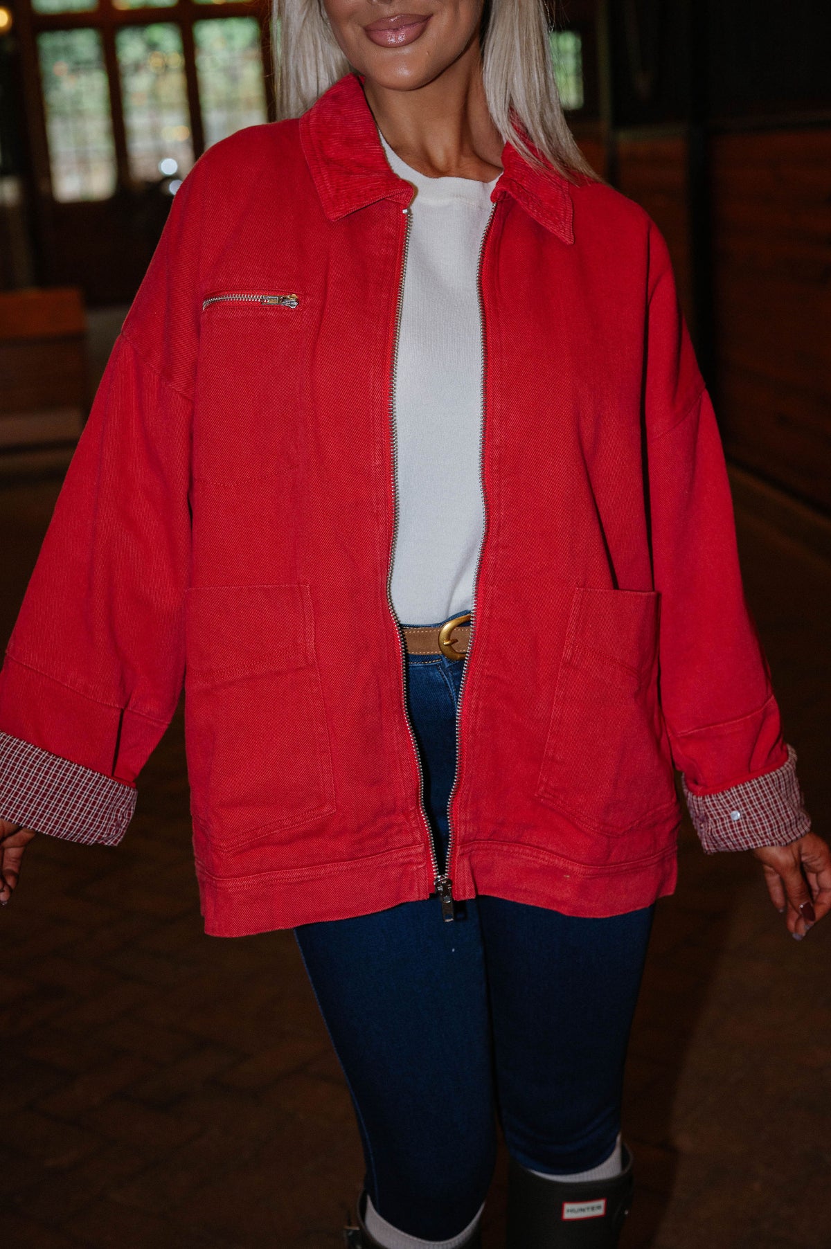 Carol Twill Worker Jacket-Red