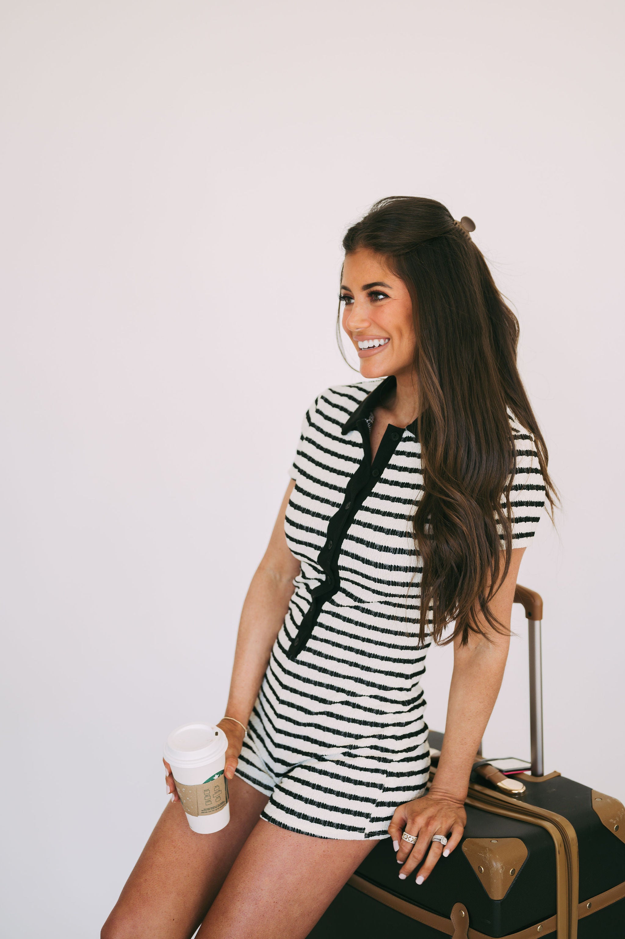 Black and white striped romper sales outfit