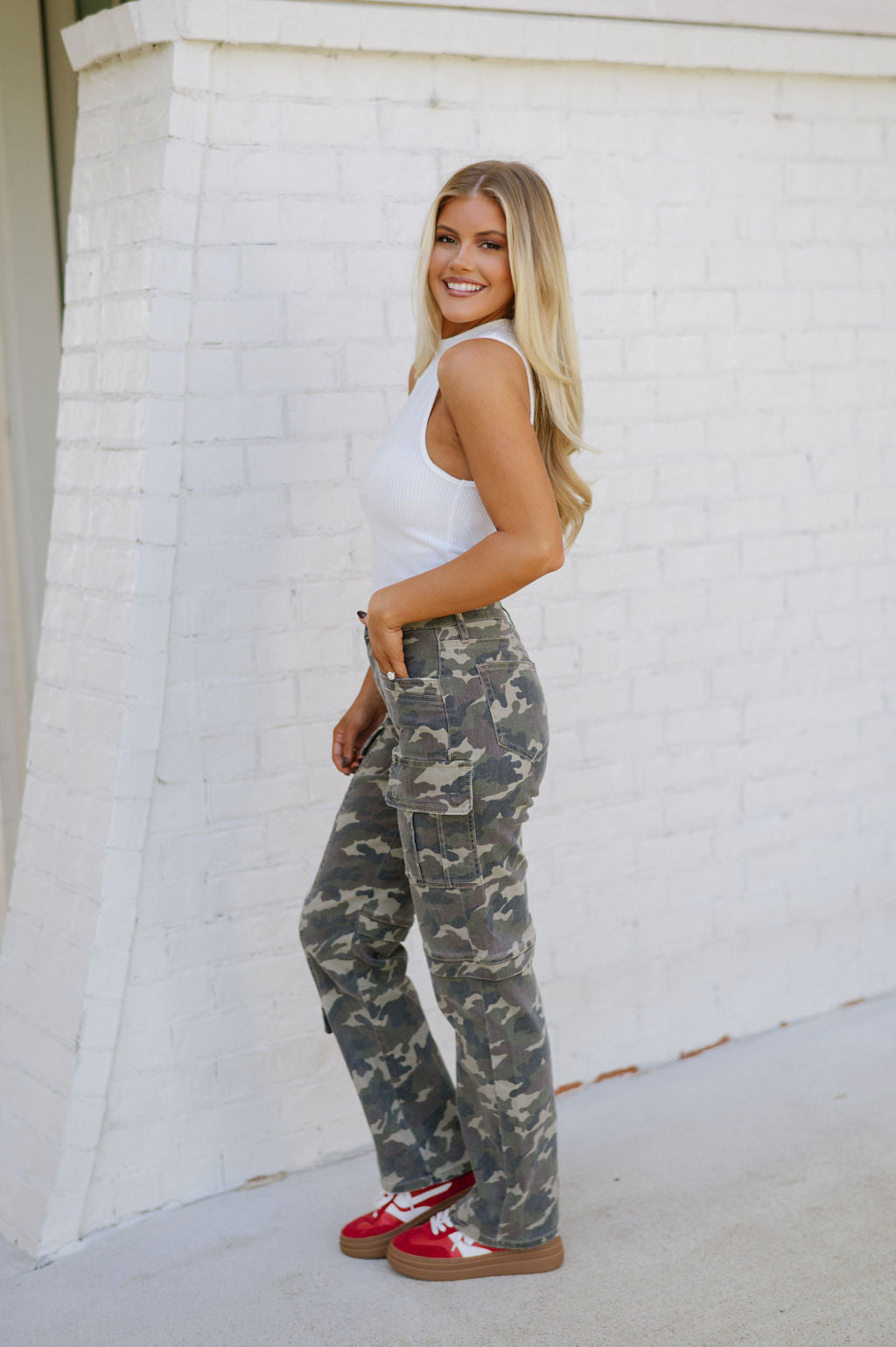 High Rise Cargo Jeans-Camo