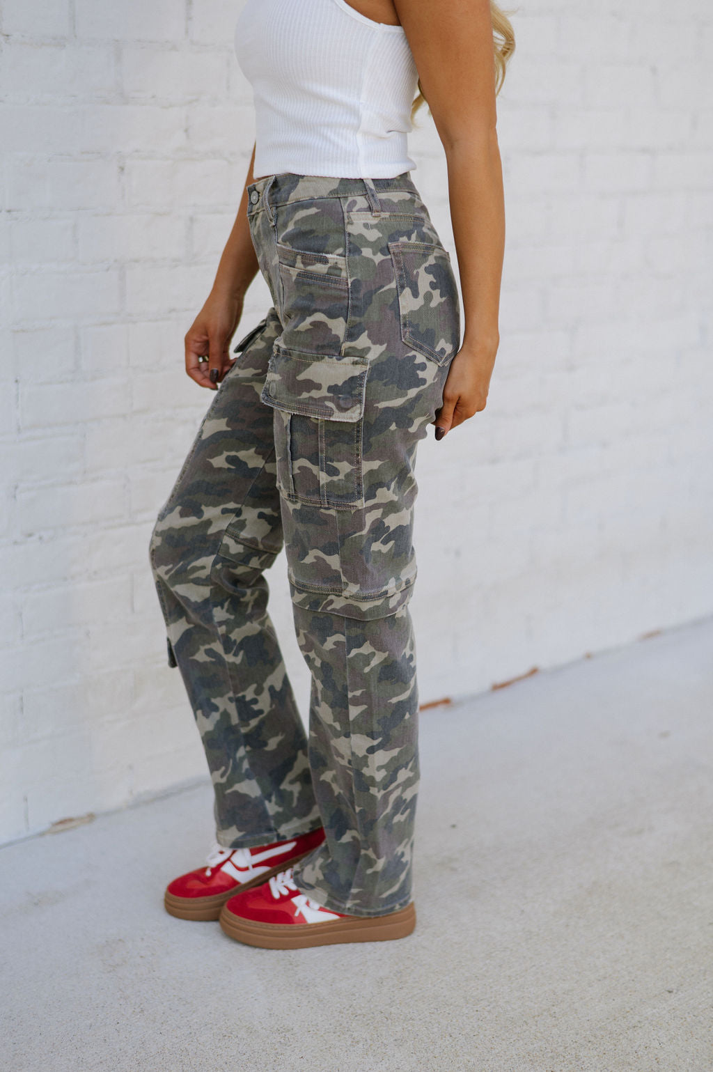 High Rise Cargo Jeans-Camo