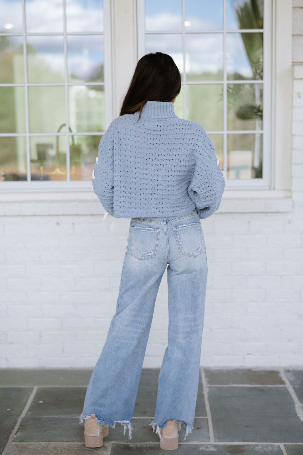 Cathleen Knit Top- Dusty Blue