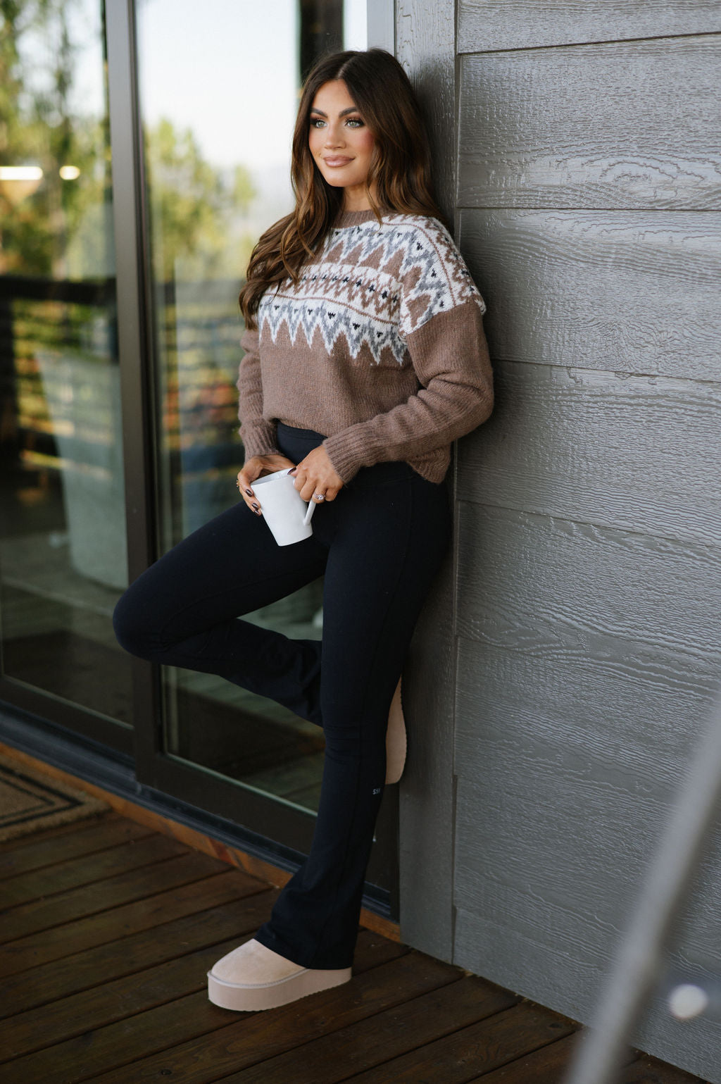 Aztec Sweater Top-Brown Multi