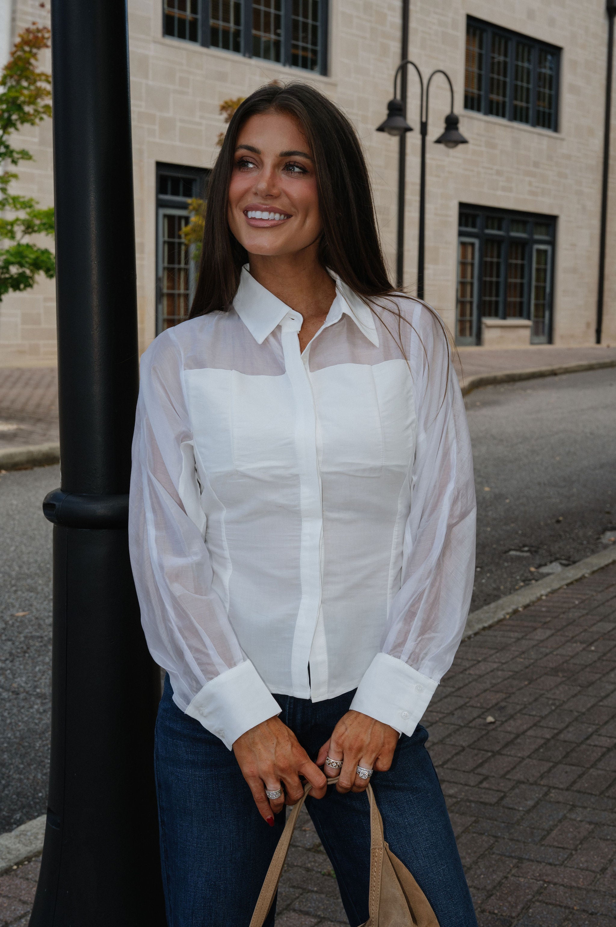Zach Long Sleeve Button Up-White
