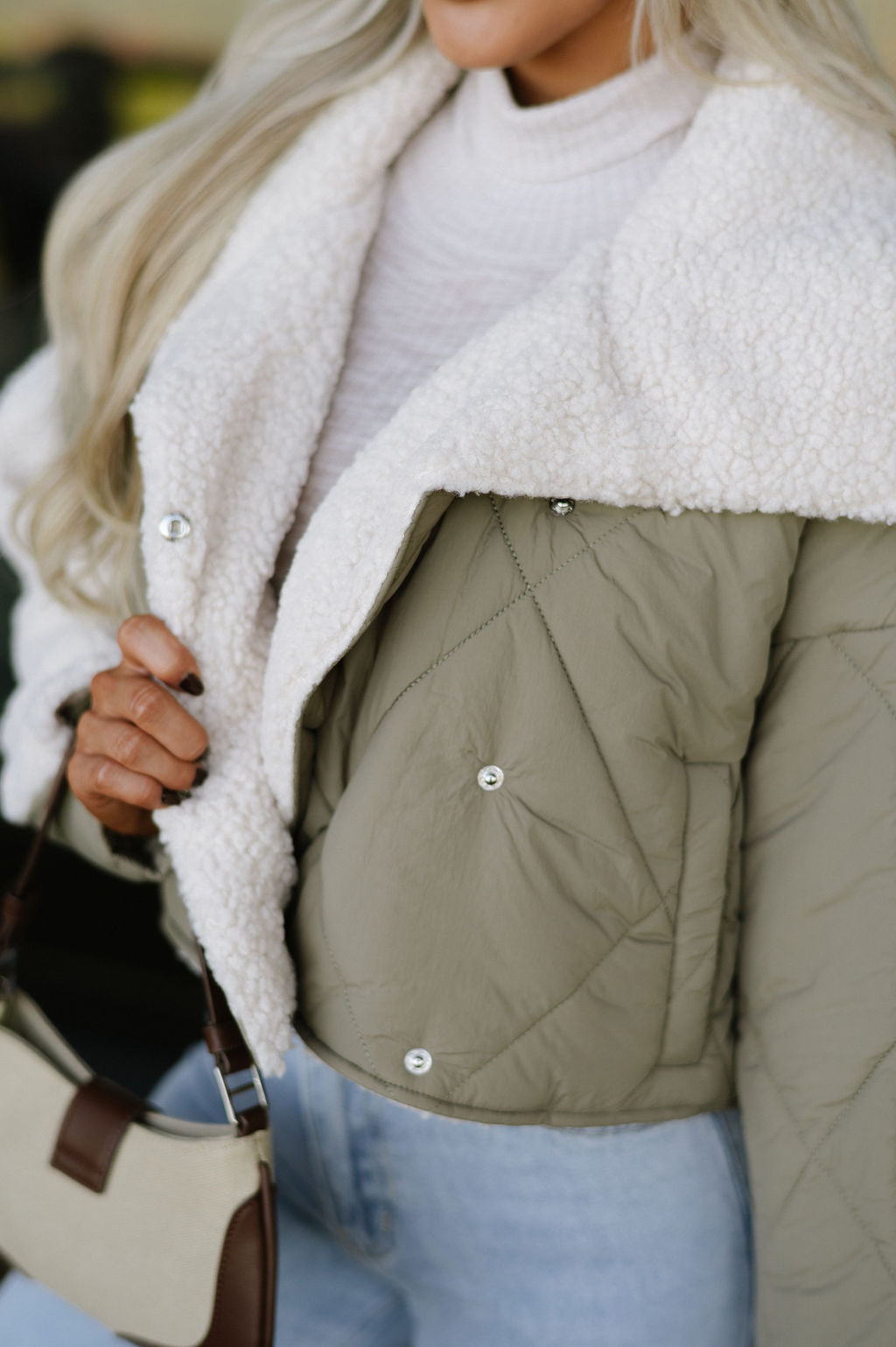 Darcy Quilted Sherpa Jacket-Olive