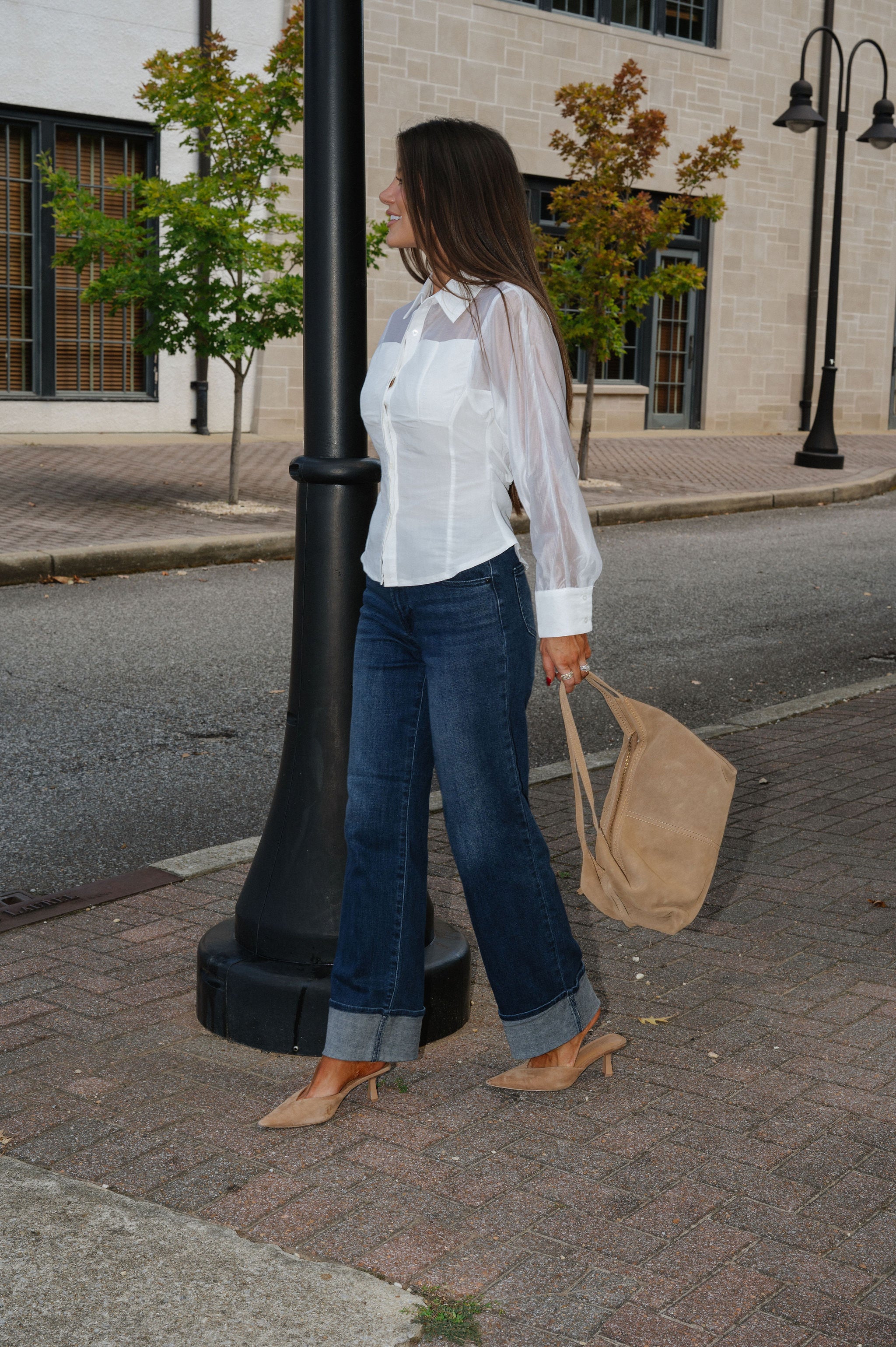 Ryan Cuffed Wide Leg Jeans-Dark Wash