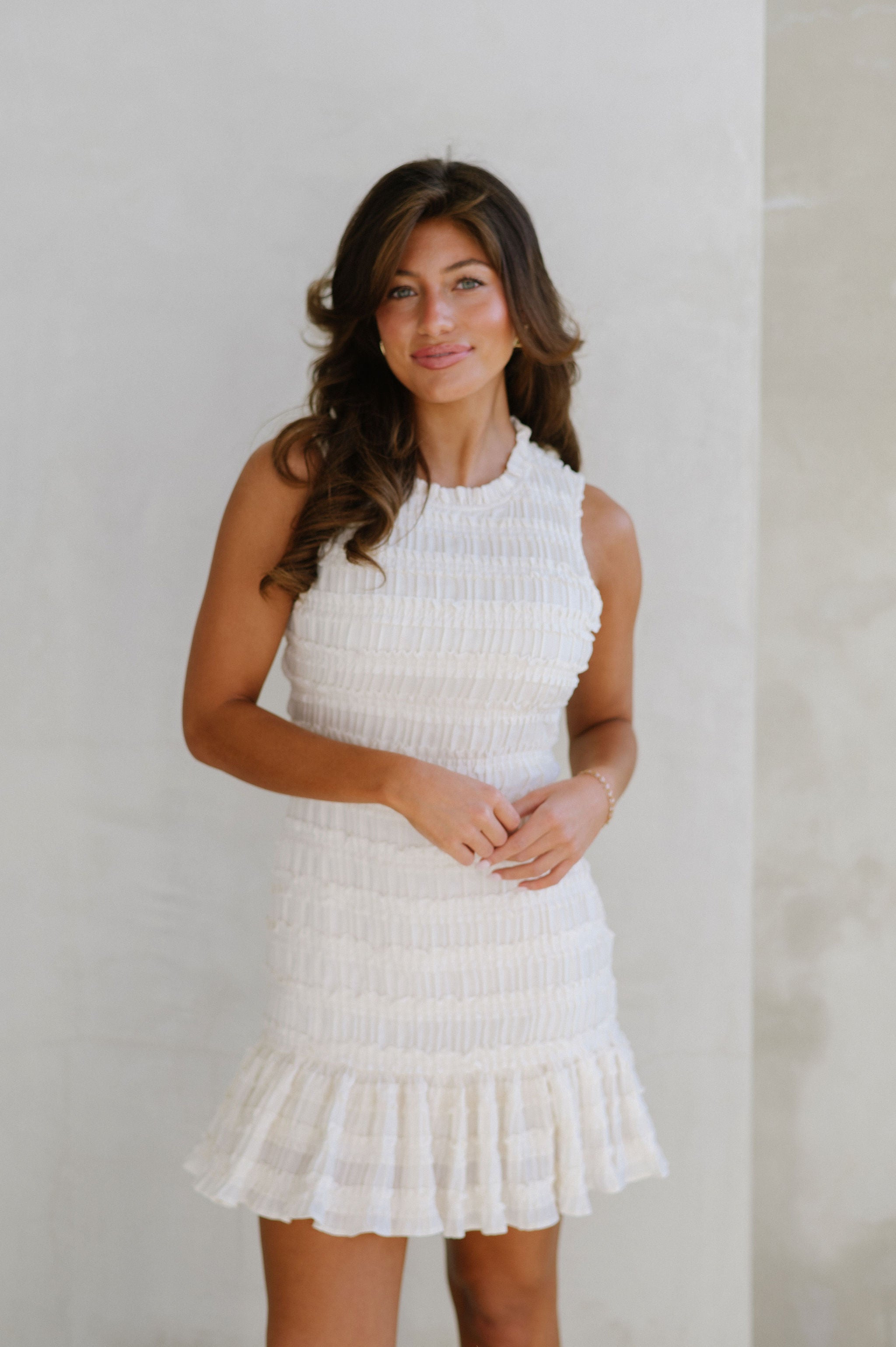 Ramsey Ruffle Mini Dress-Cream