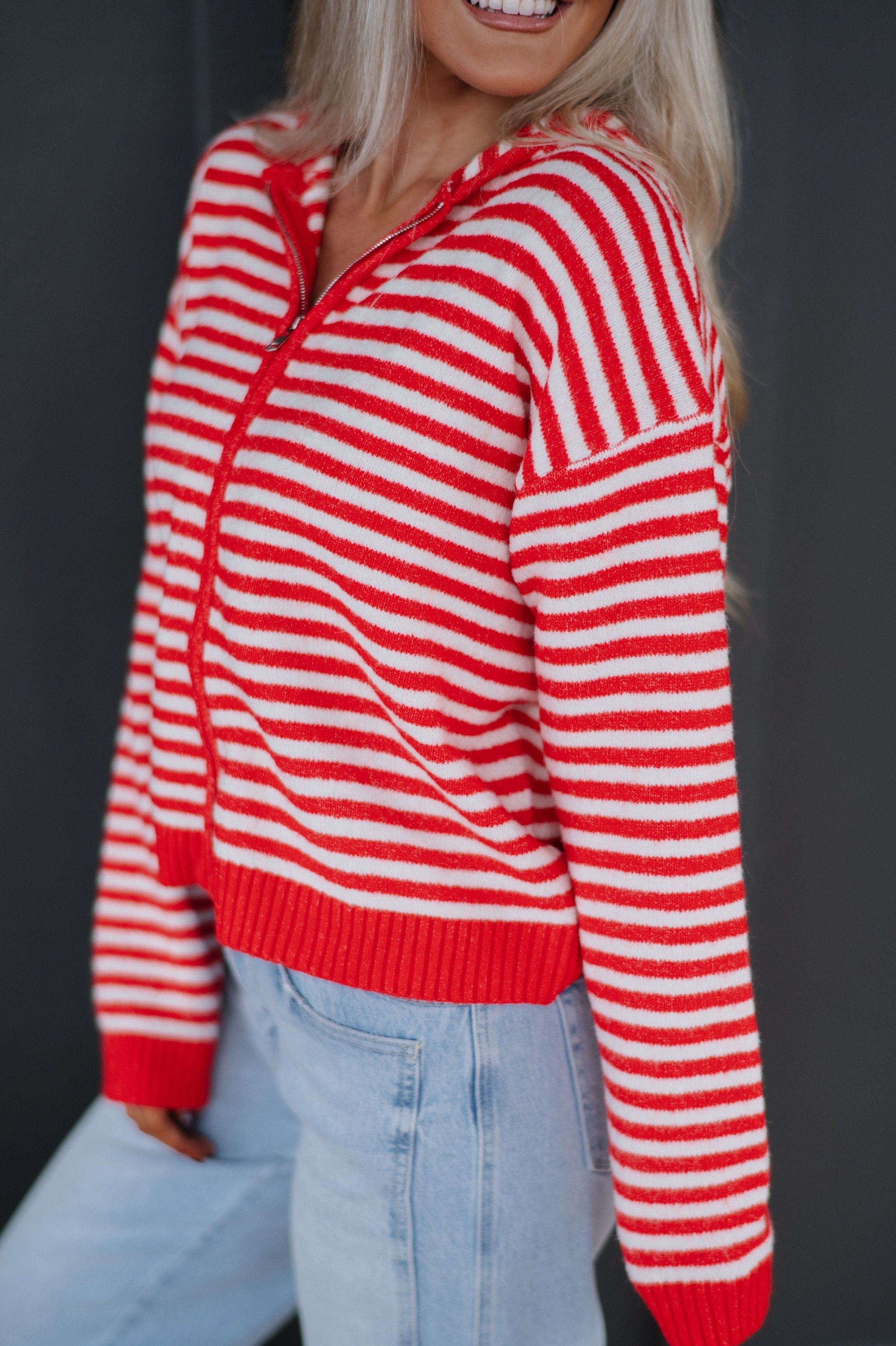 Callie Striped Hoodie-Red