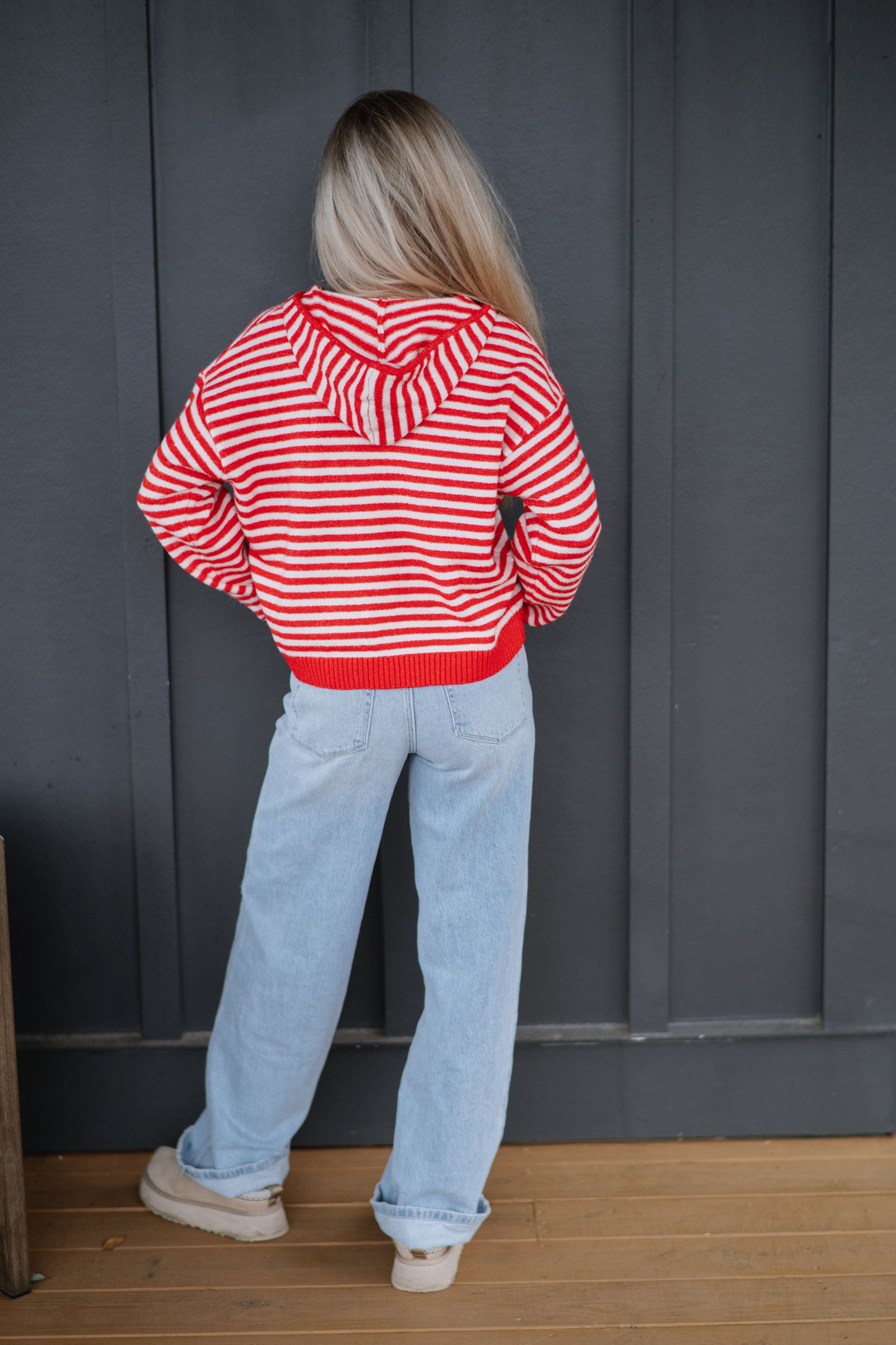 Callie Striped Hoodie-Red