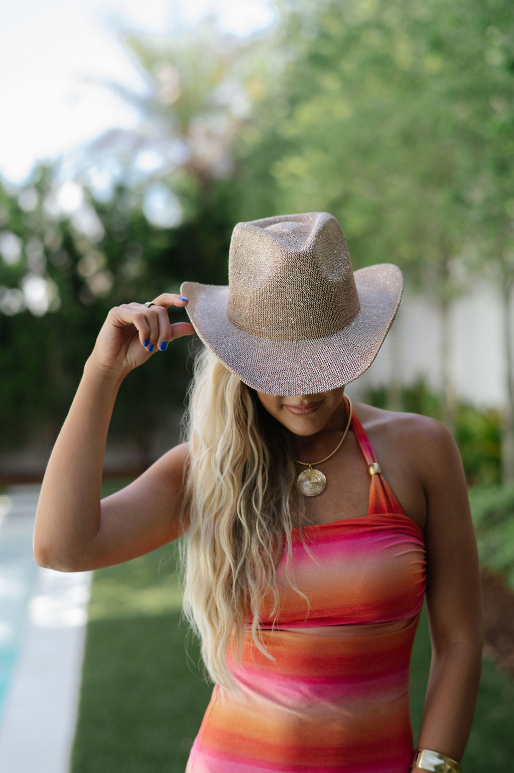 Sequin Cowboy Hat-Natural/Gold
