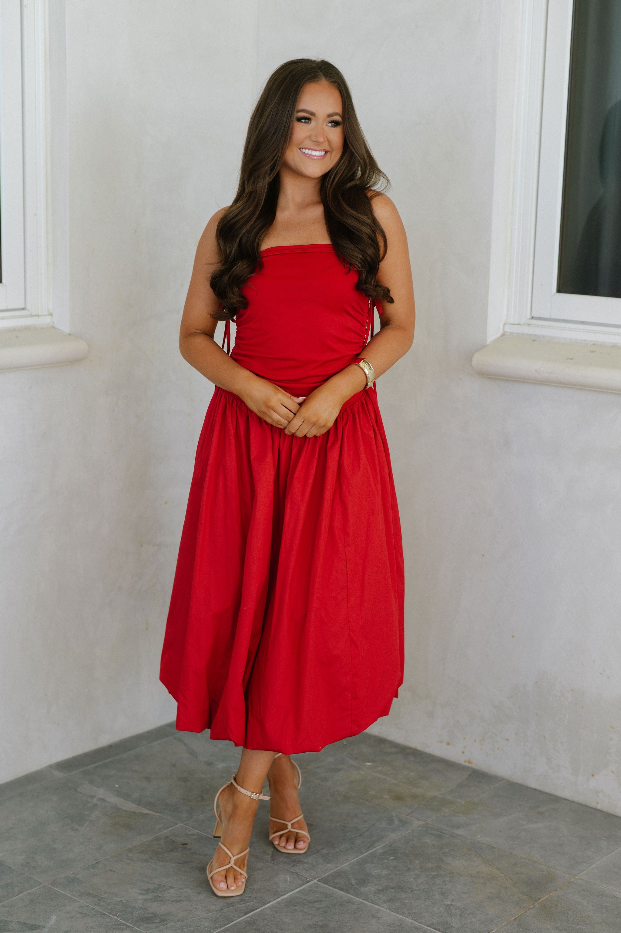 Emery Midi Dress-Red