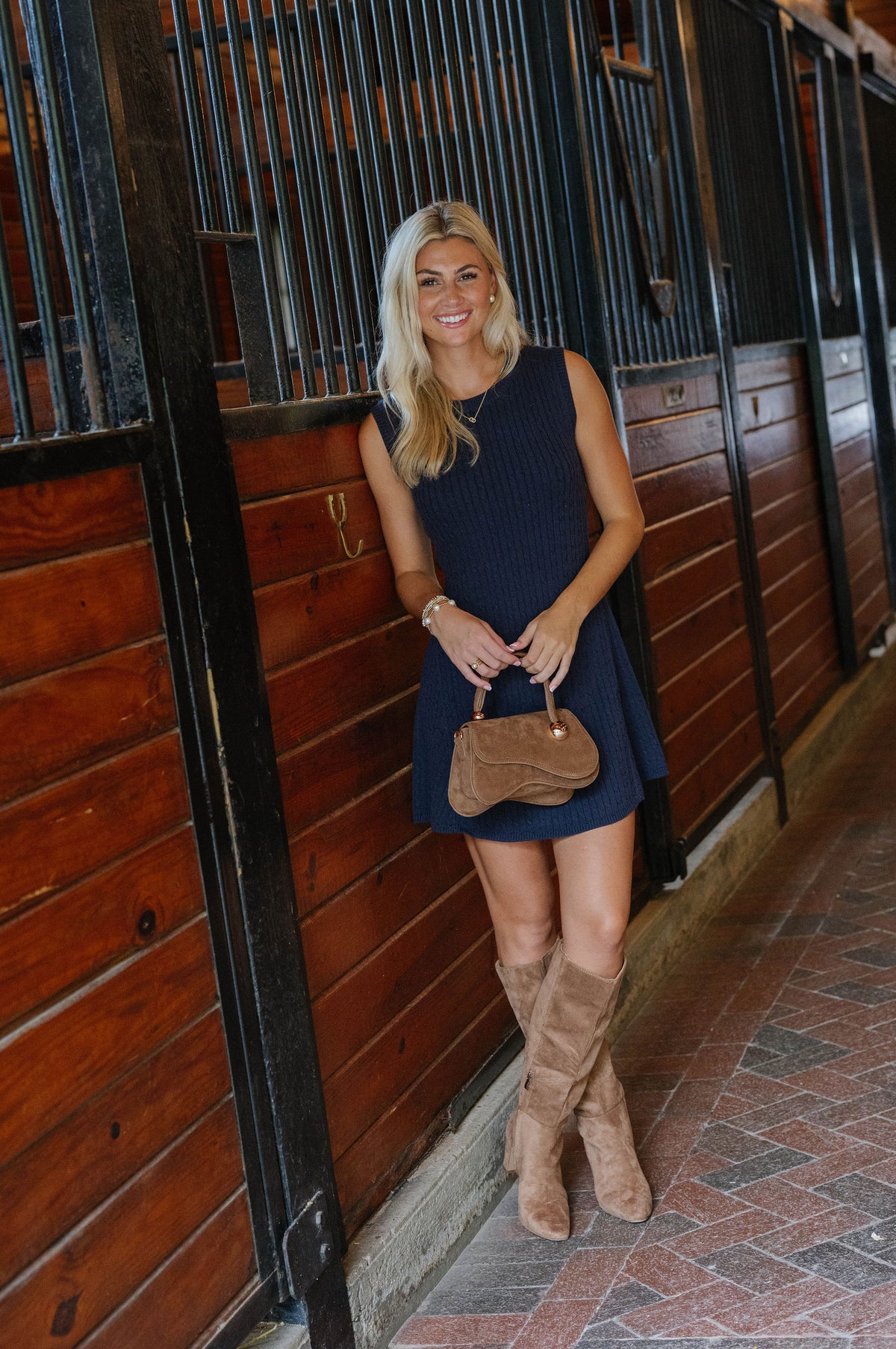 Eleanor Cable Knit Dress-Navy