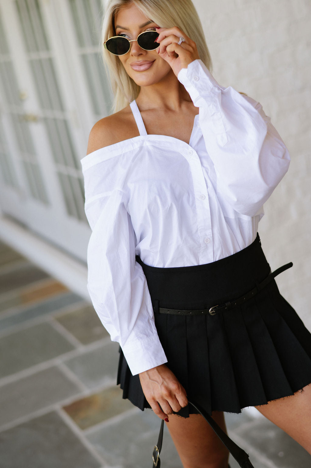 Asymmetrical Button Up-White