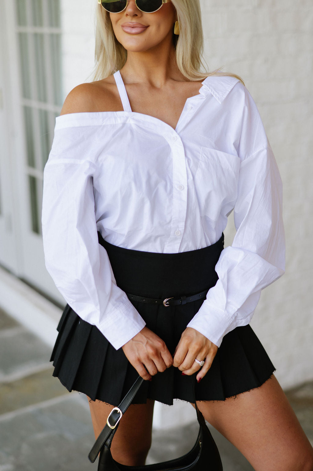 Asymmetrical Button Up-White