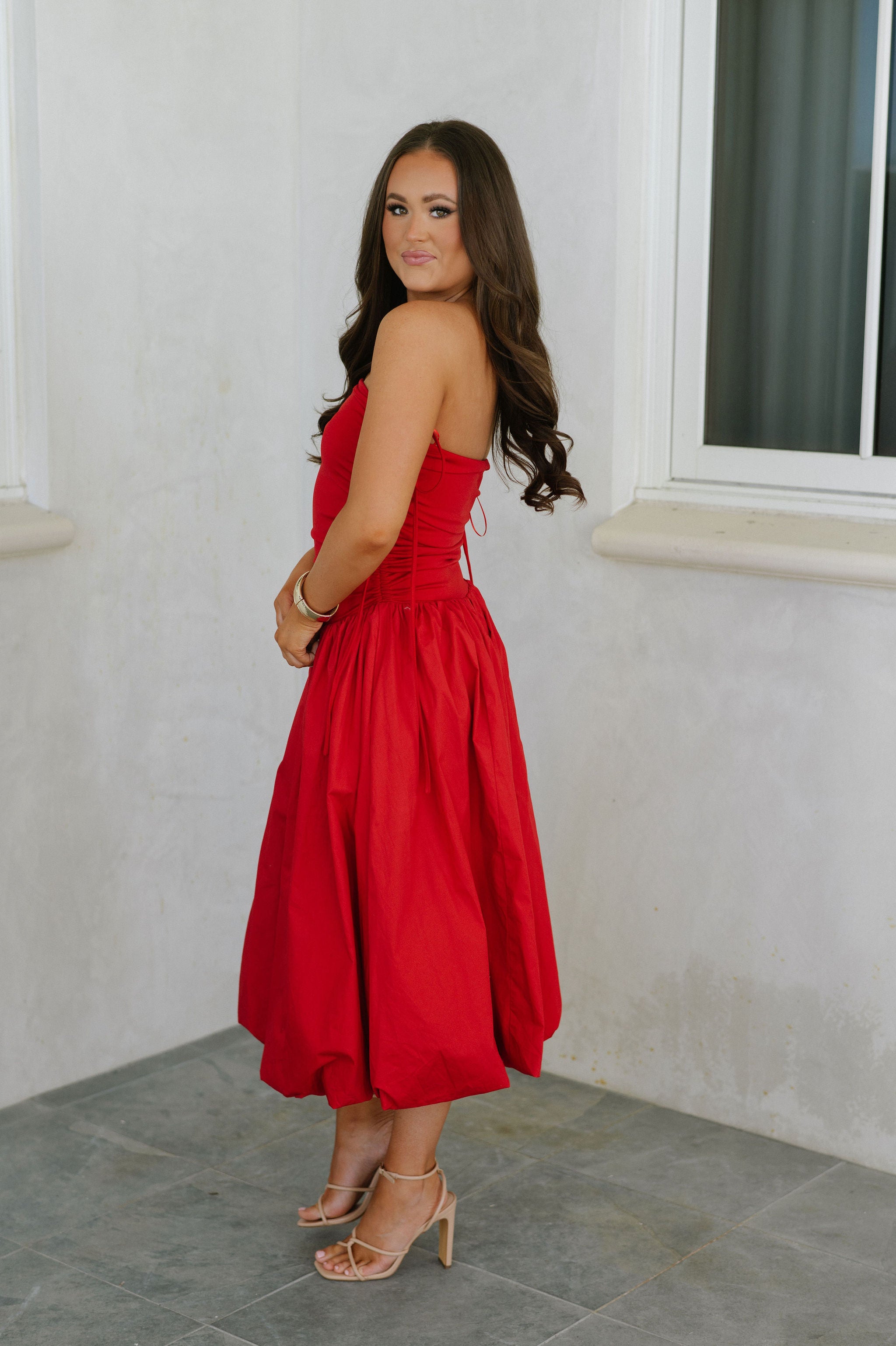 Emery Midi Dress-Red