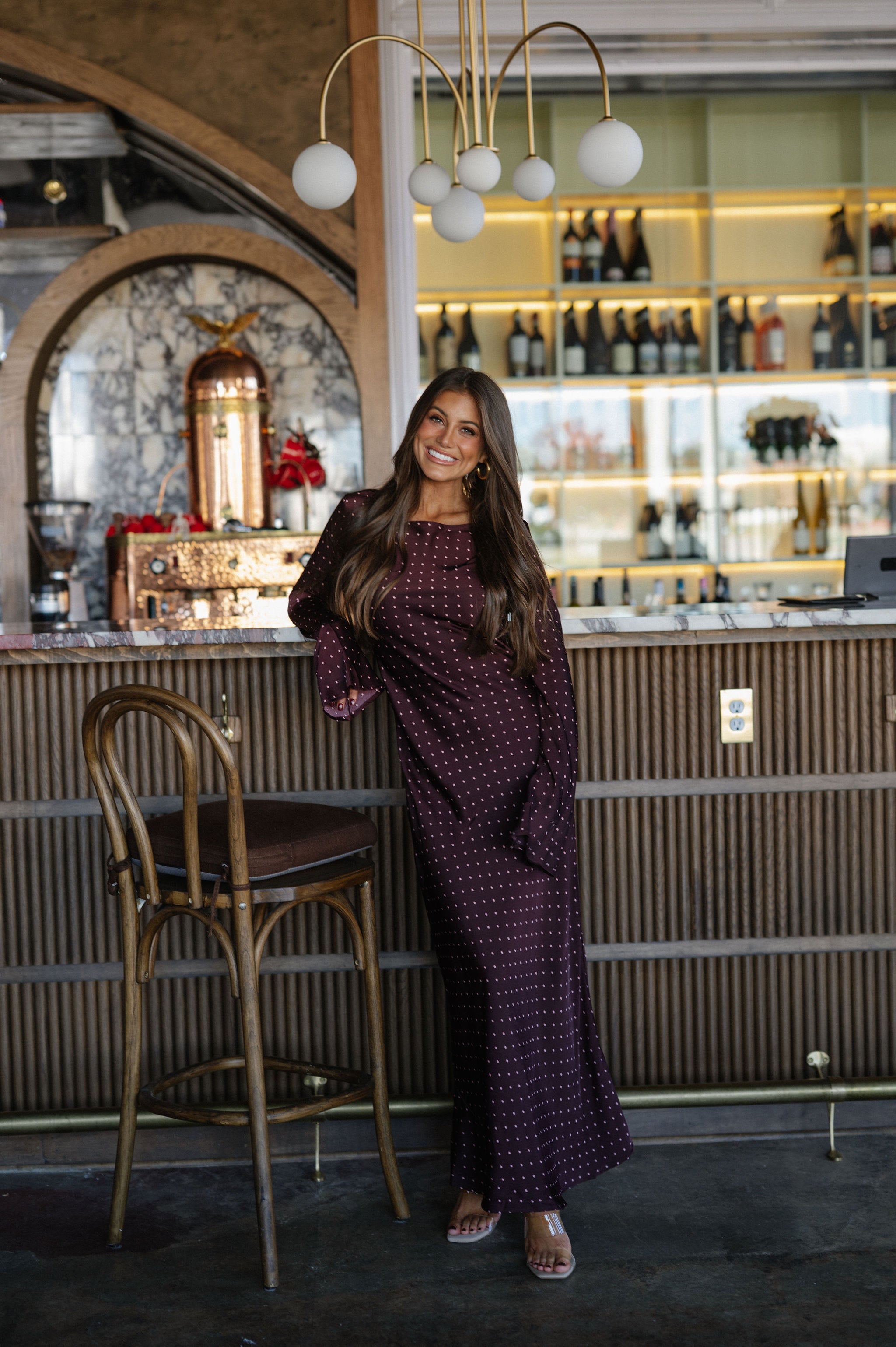 Georgie Polka Dot Dress-Mahogany