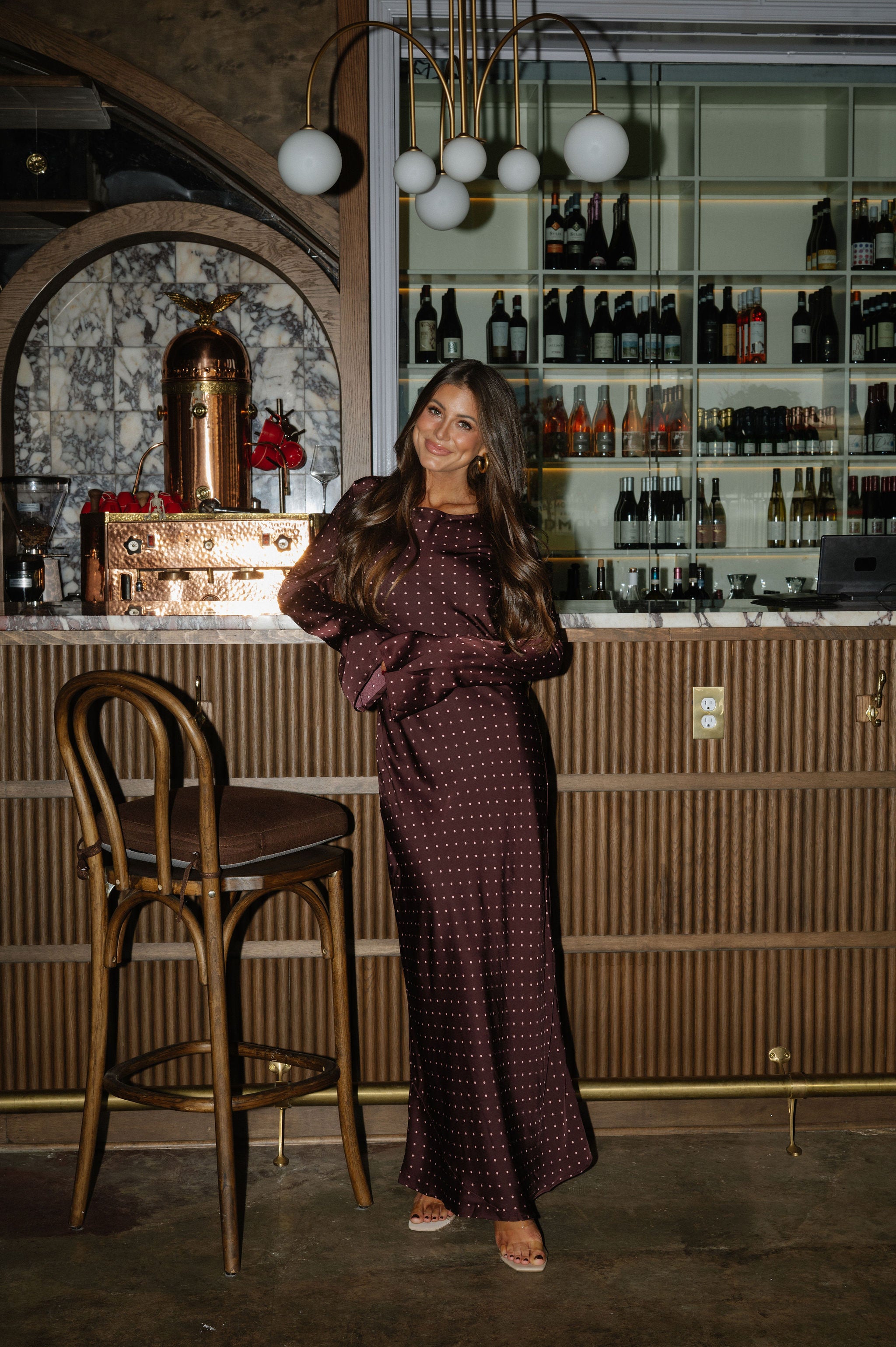 Georgie Polka Dot Dress-Mahogany