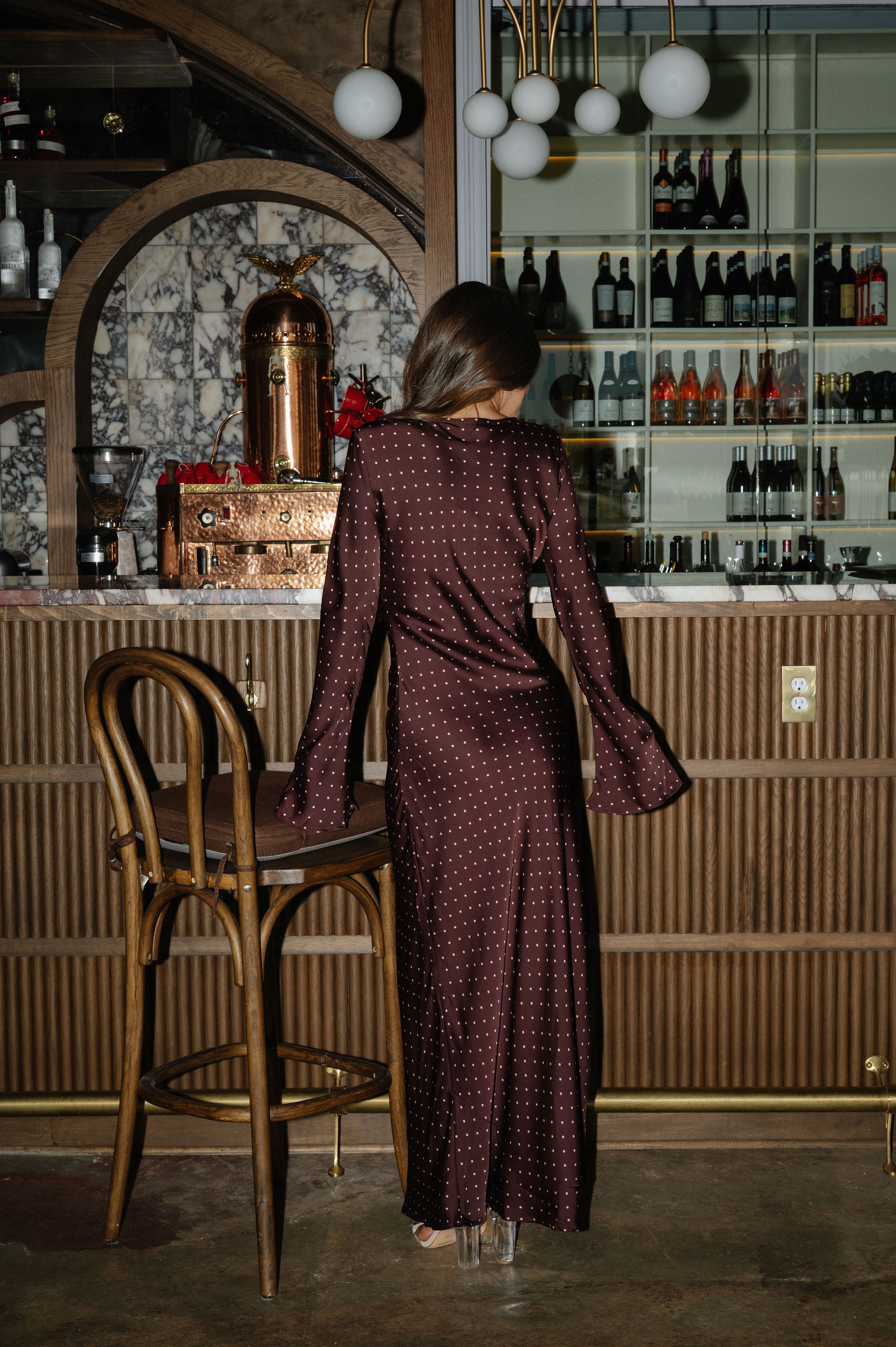 Georgie Polka Dot Dress-Mahogany