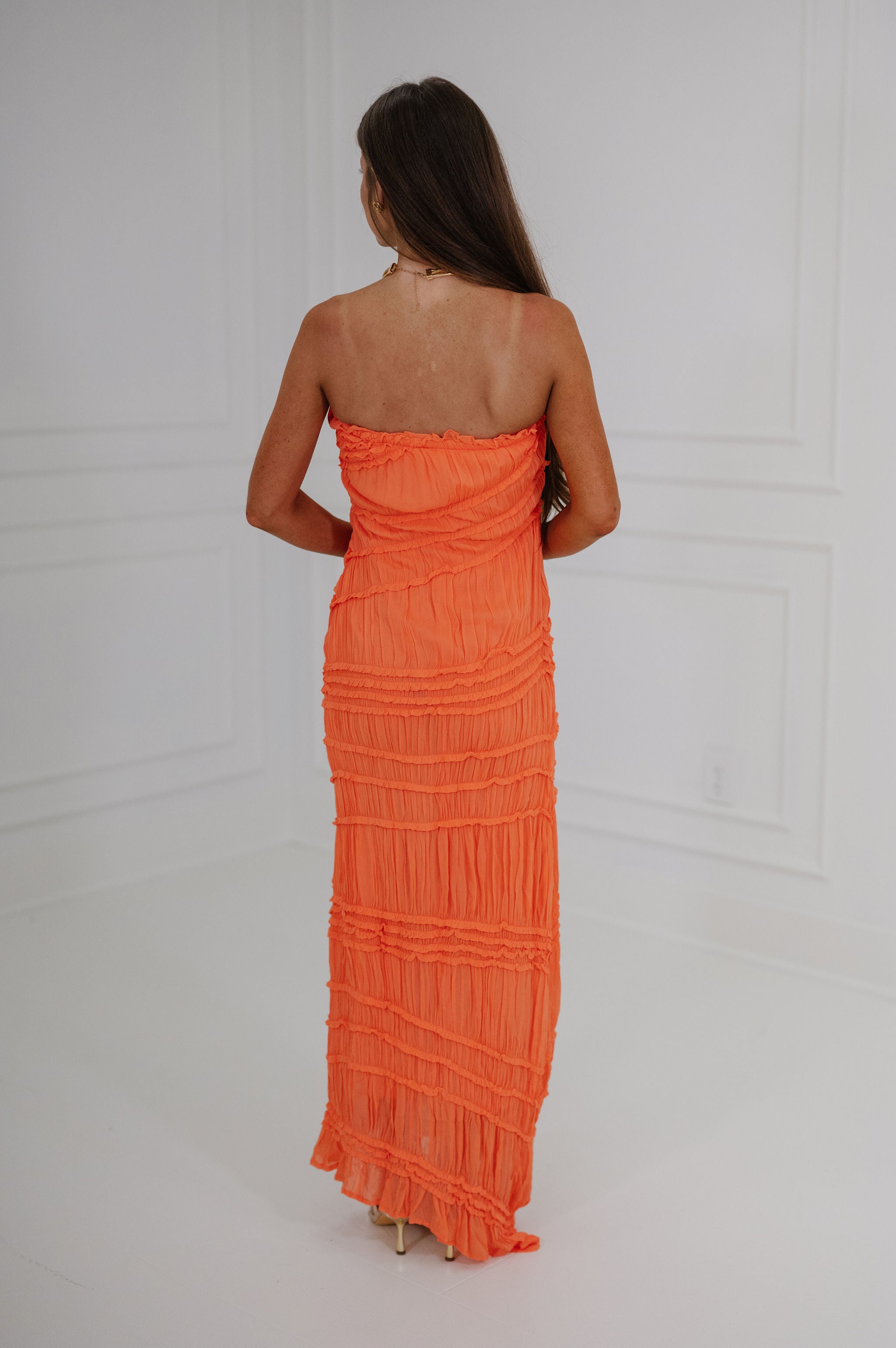 Textured Pleated Maxi Dress-Citrus
