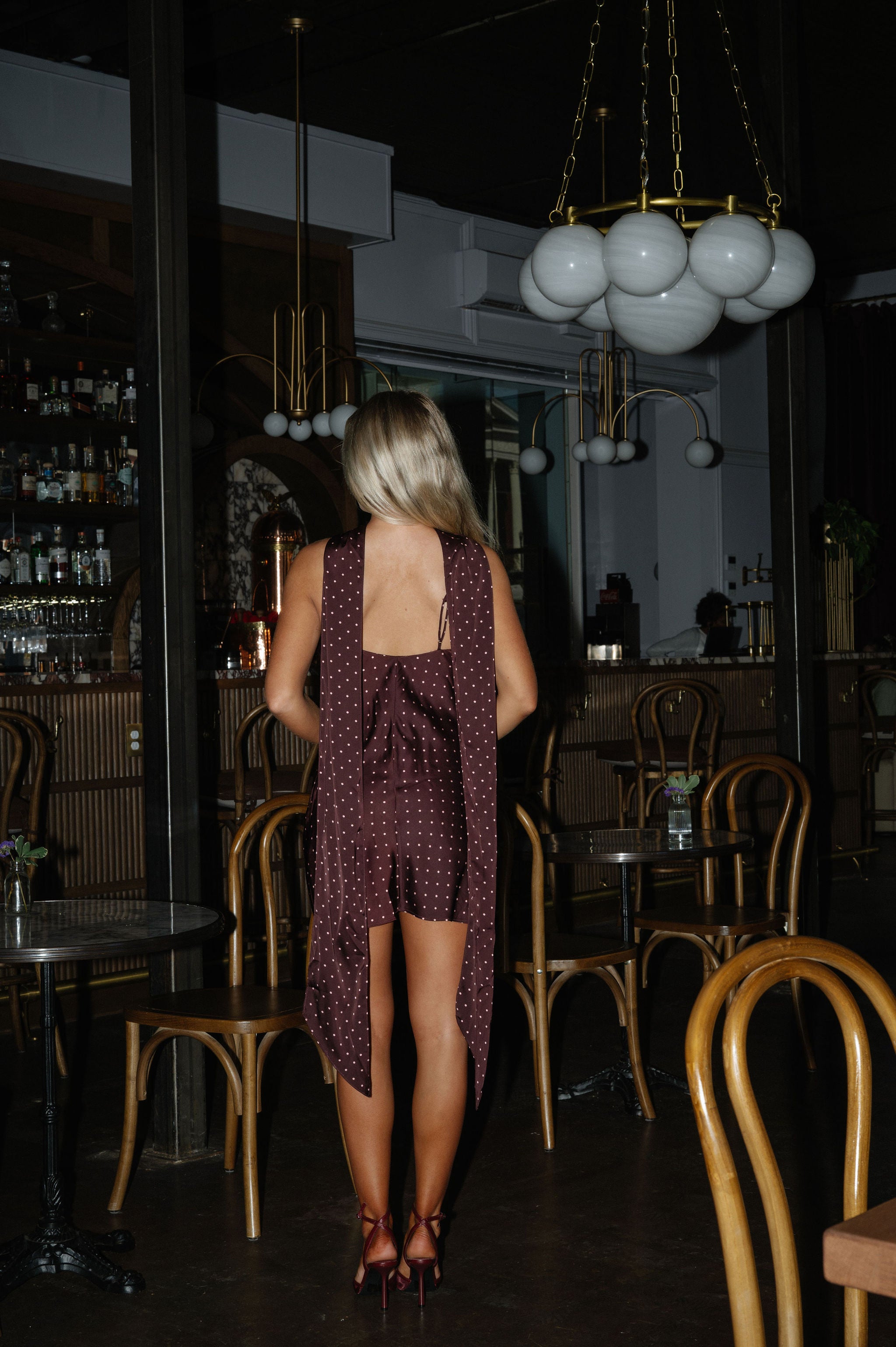 Penny Polka Dot Mini Dress-Mahogany