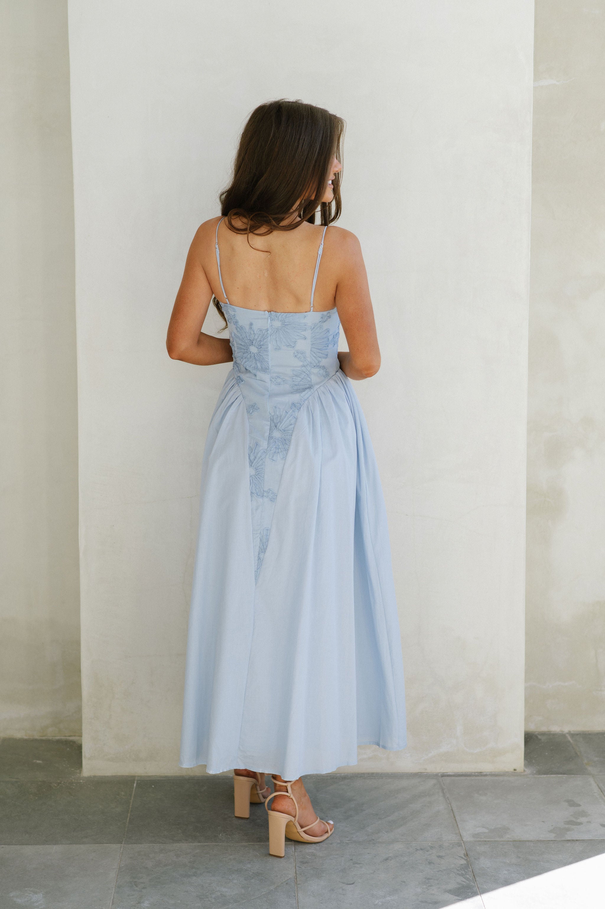 Clara Embroidered Maxi Dress-Blue