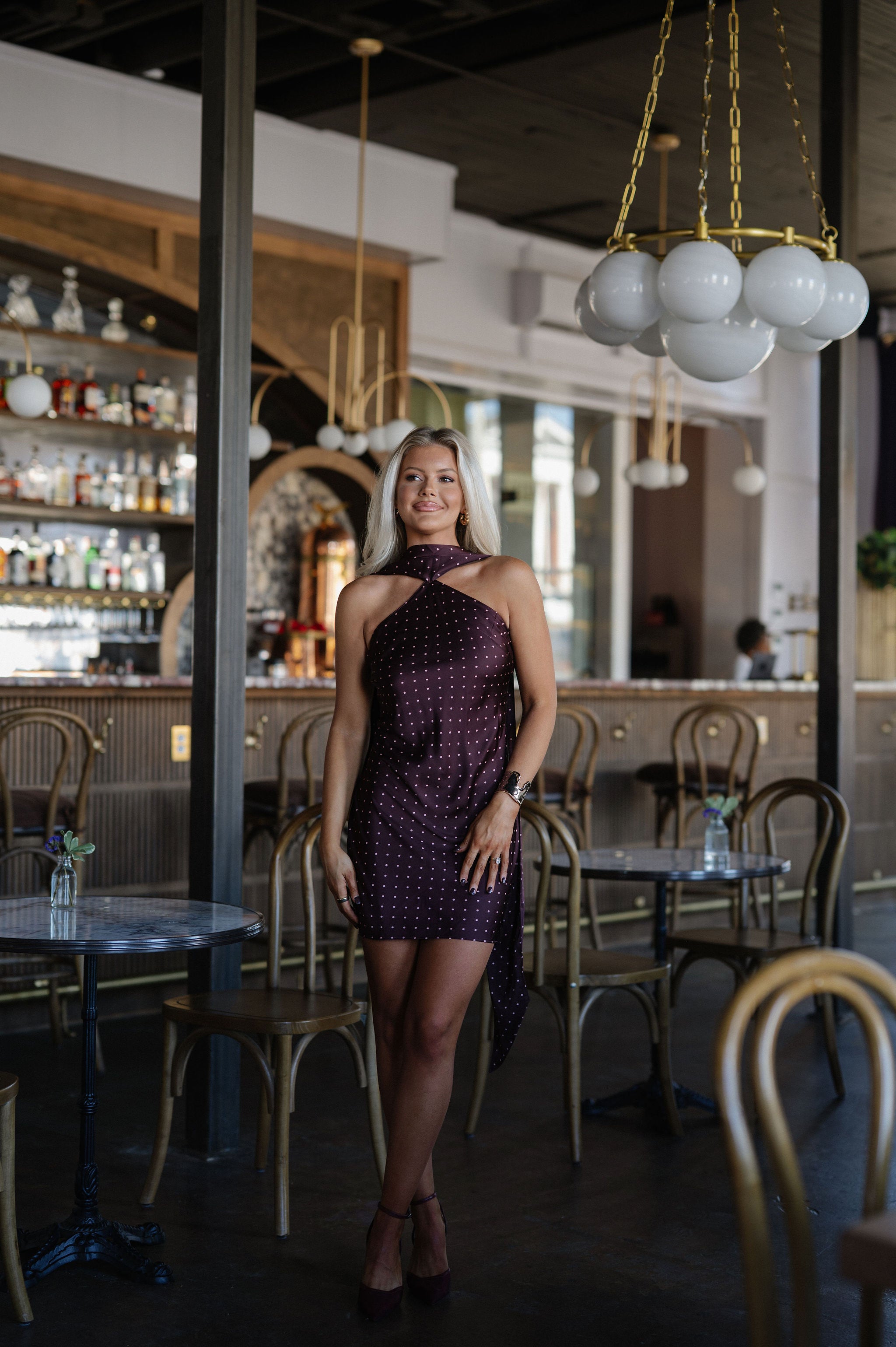 Penny Polka Dot Mini Dress-Mahogany