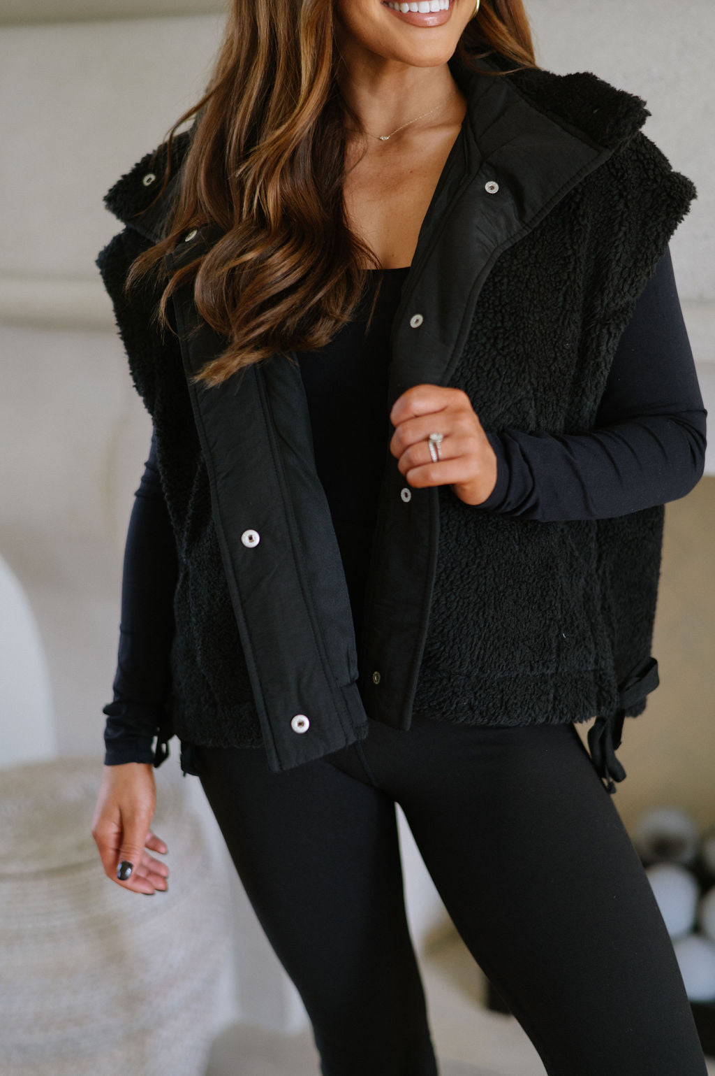 Oversized Sherpa Vest-Black