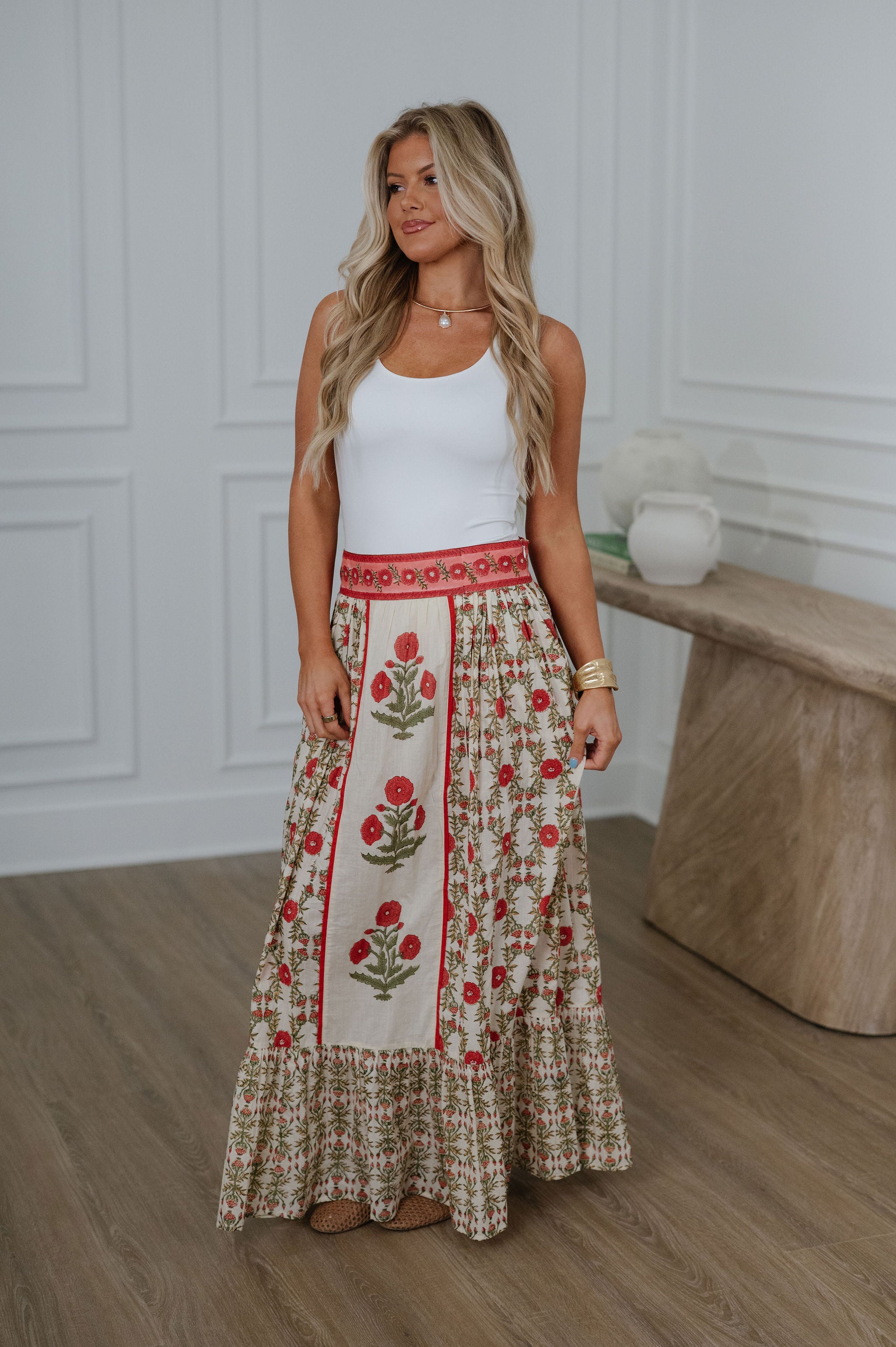 Patterson Floral Maxi Skirt-Cream Multi