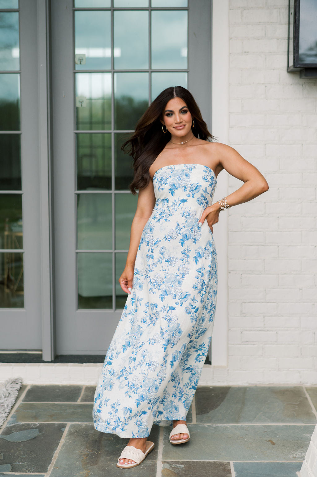 Mills Floral Print Dress- Blue/Cream