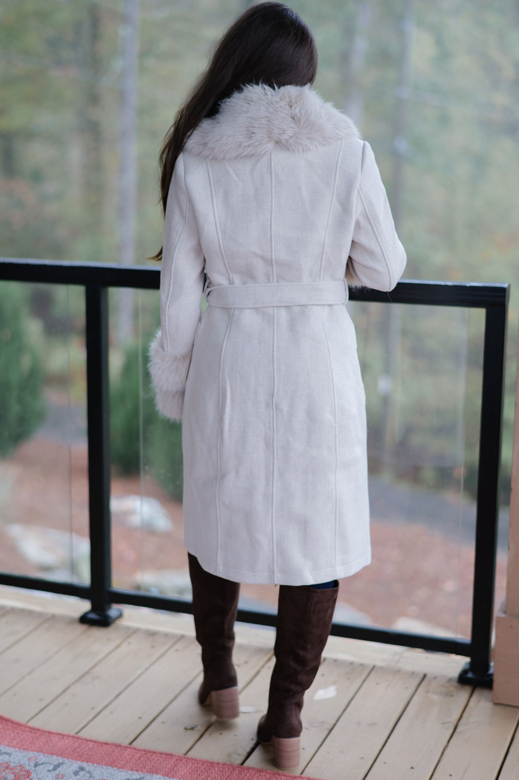 Imperial Faux Fur Trim Coat-Beige