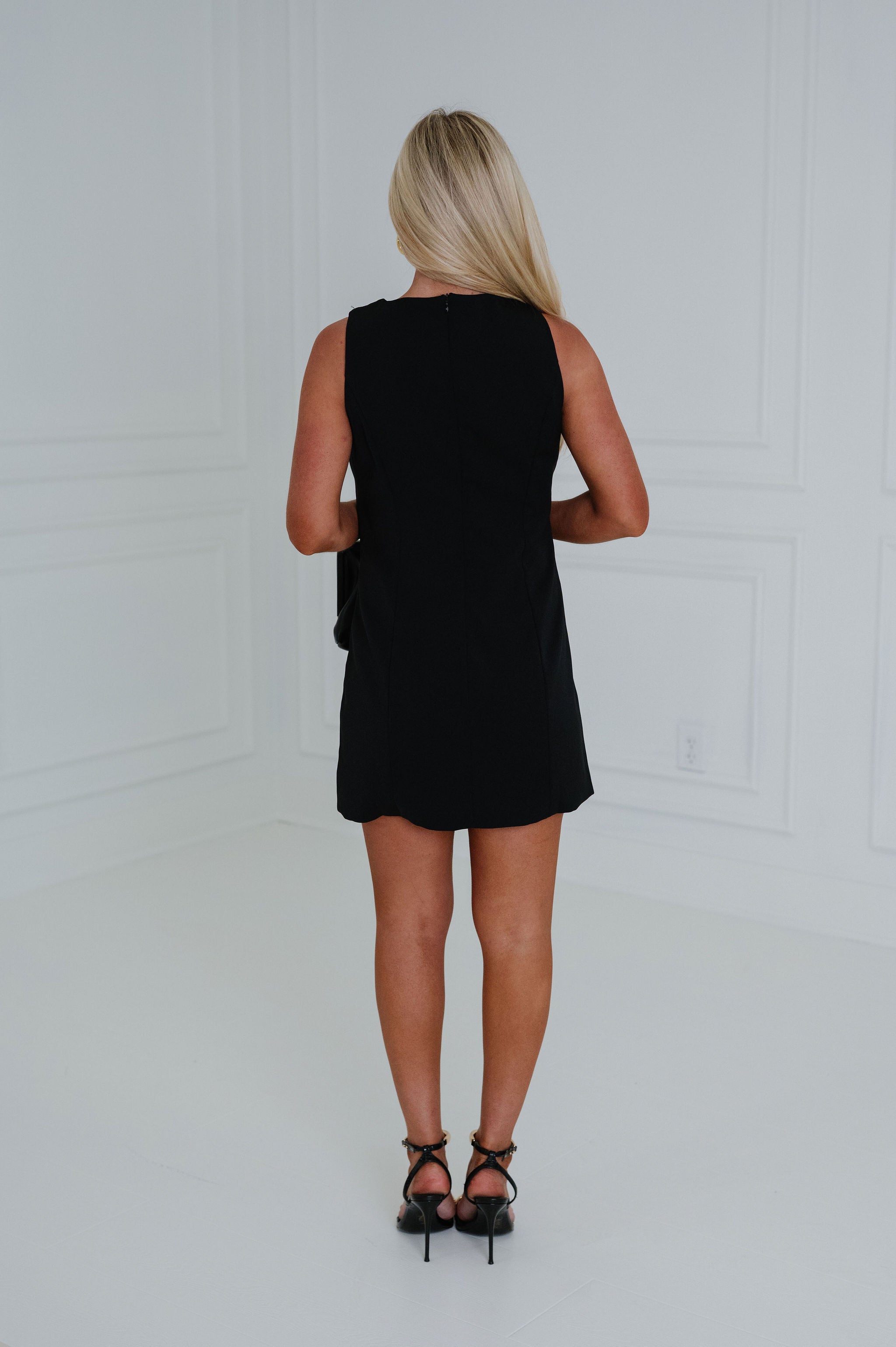 Emma Button Accented Mini Dress-Black