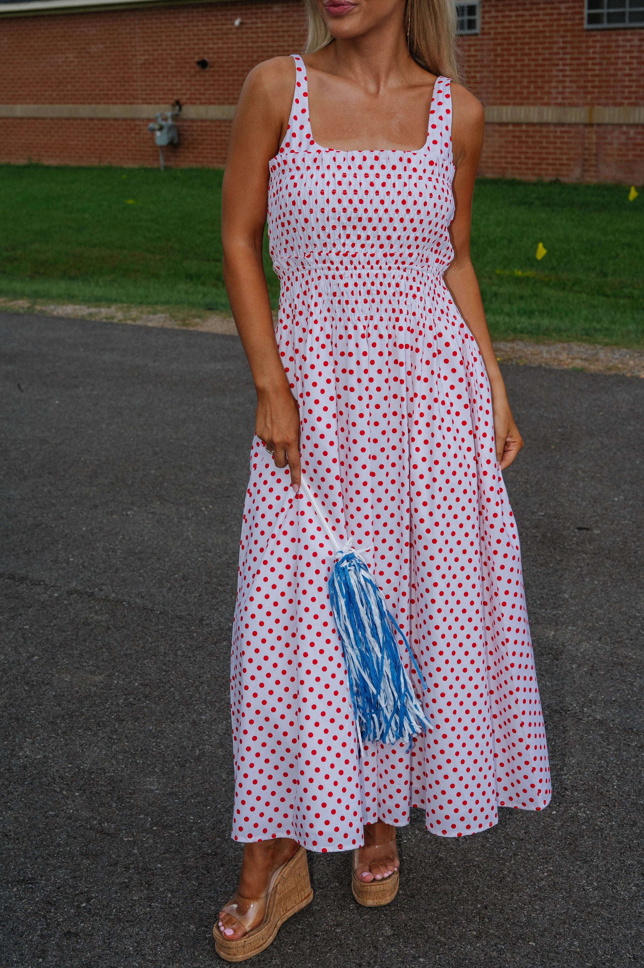 Carrie Polka Dot Midi Dress-Red