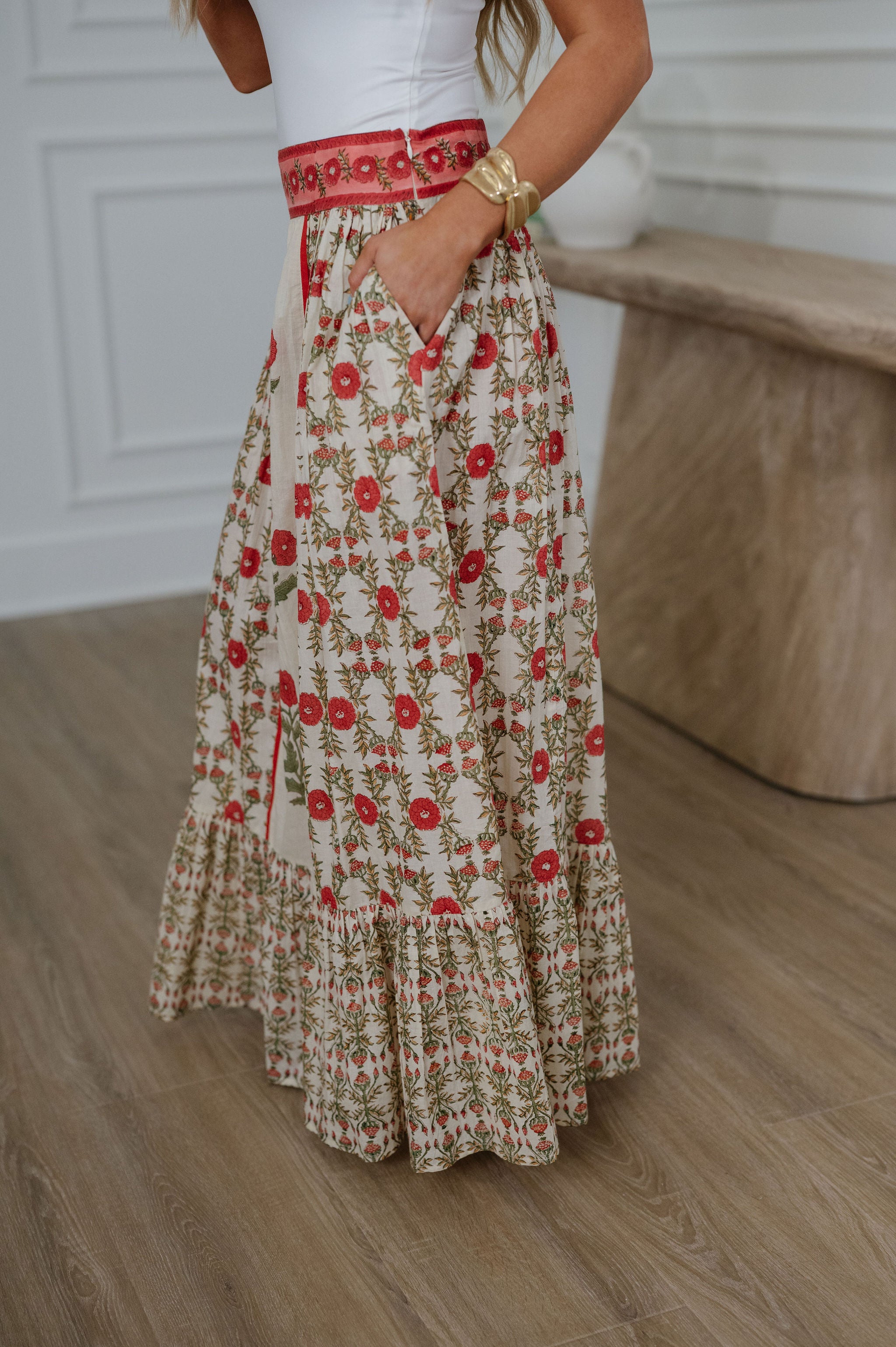 Patterson Floral Maxi Skirt-Cream Multi
