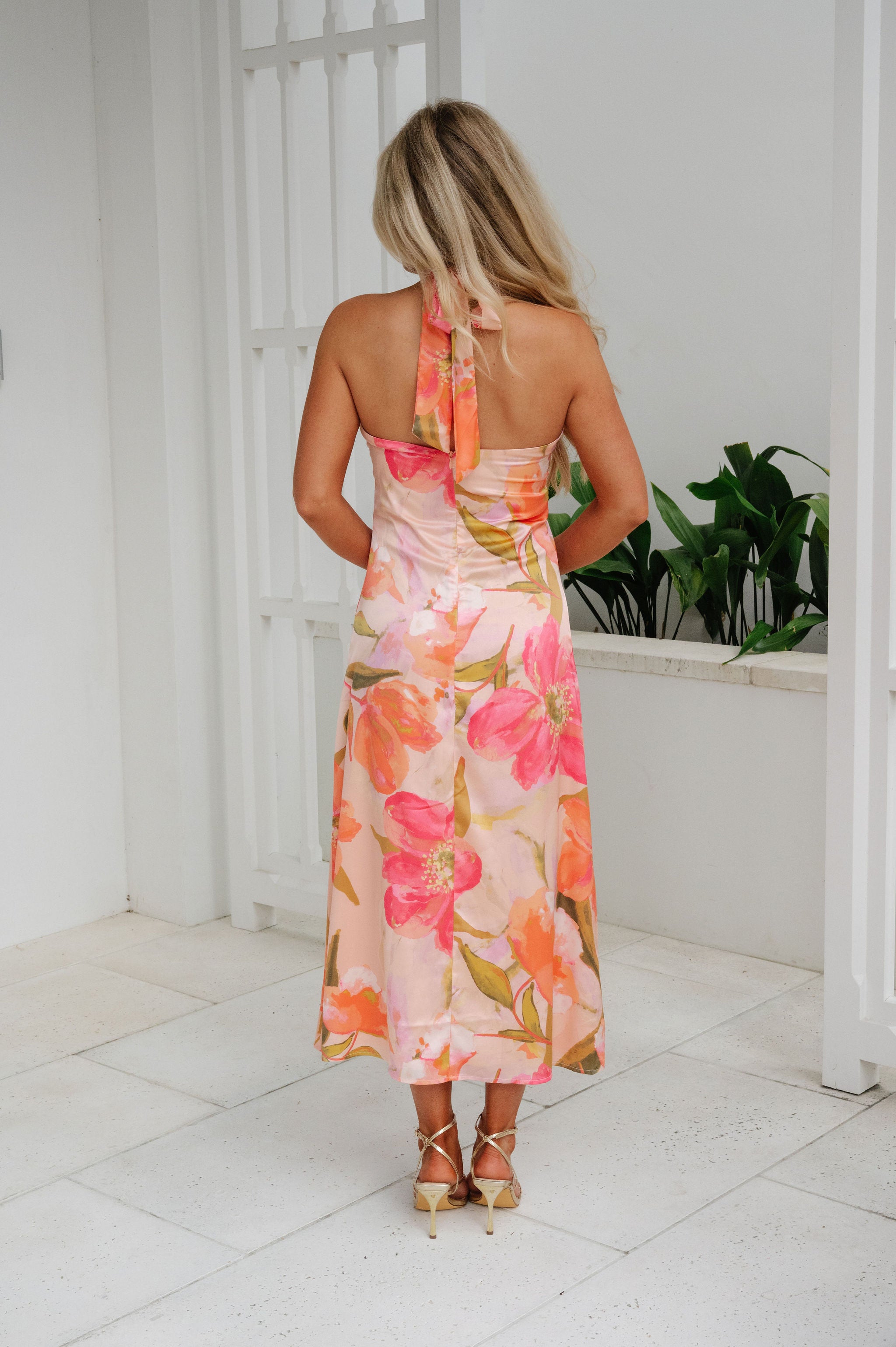Charlotte Floral Halter Neck Midi Dress L